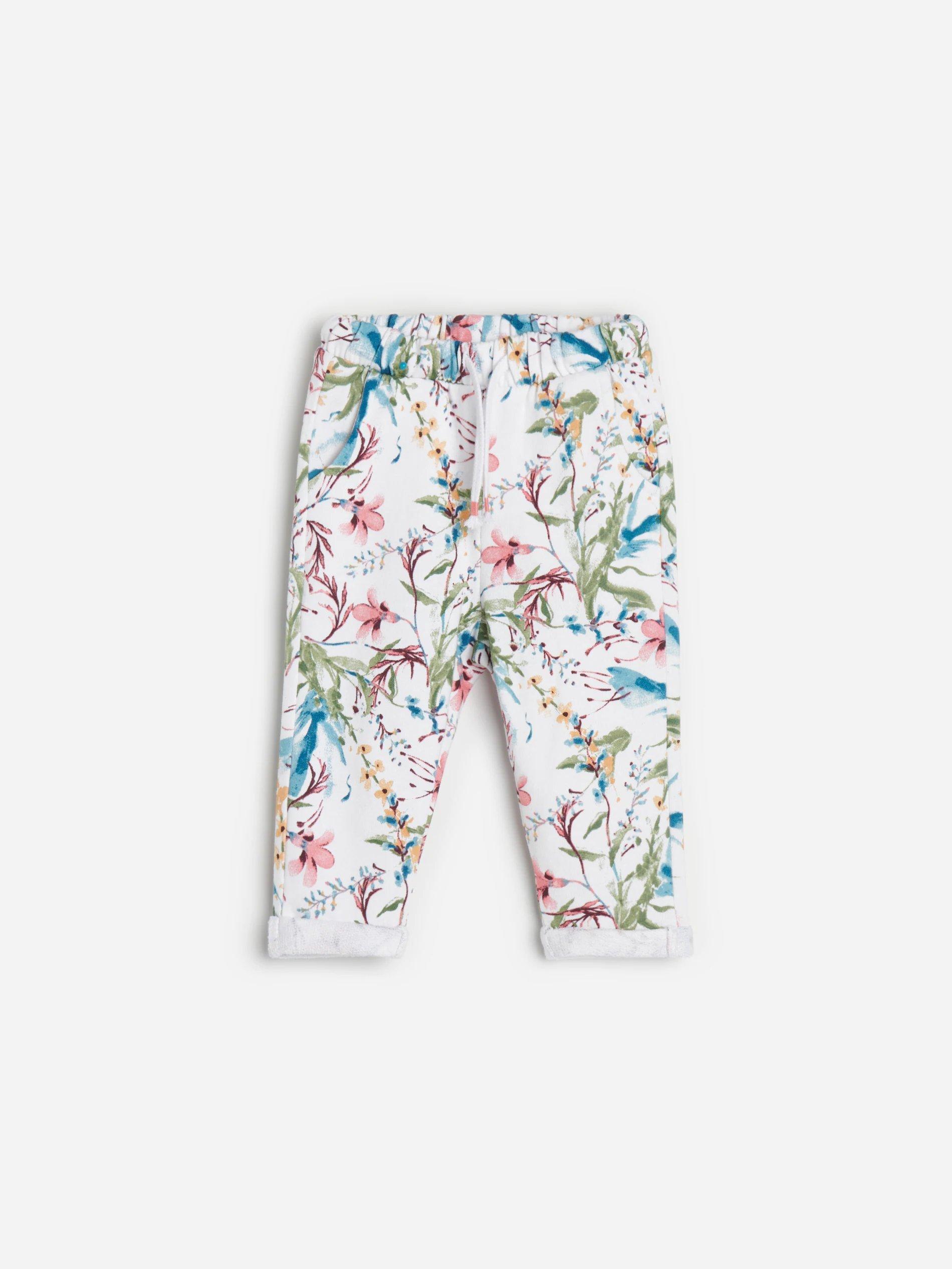 Cream Floral Sweatpants, Kids Girls, , large image number 0