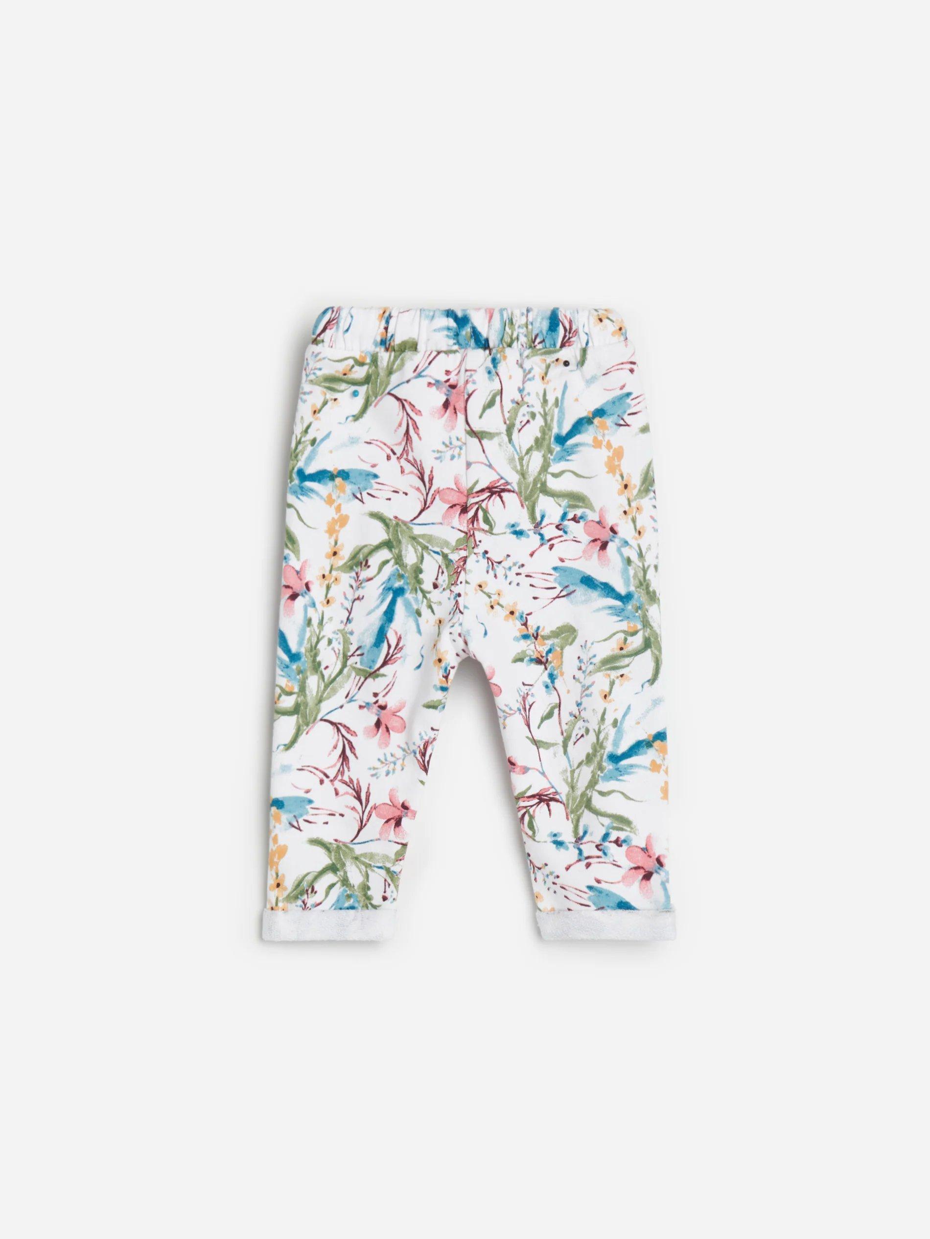 Cream Floral Sweatpants, Kids Girls, , large image number 1