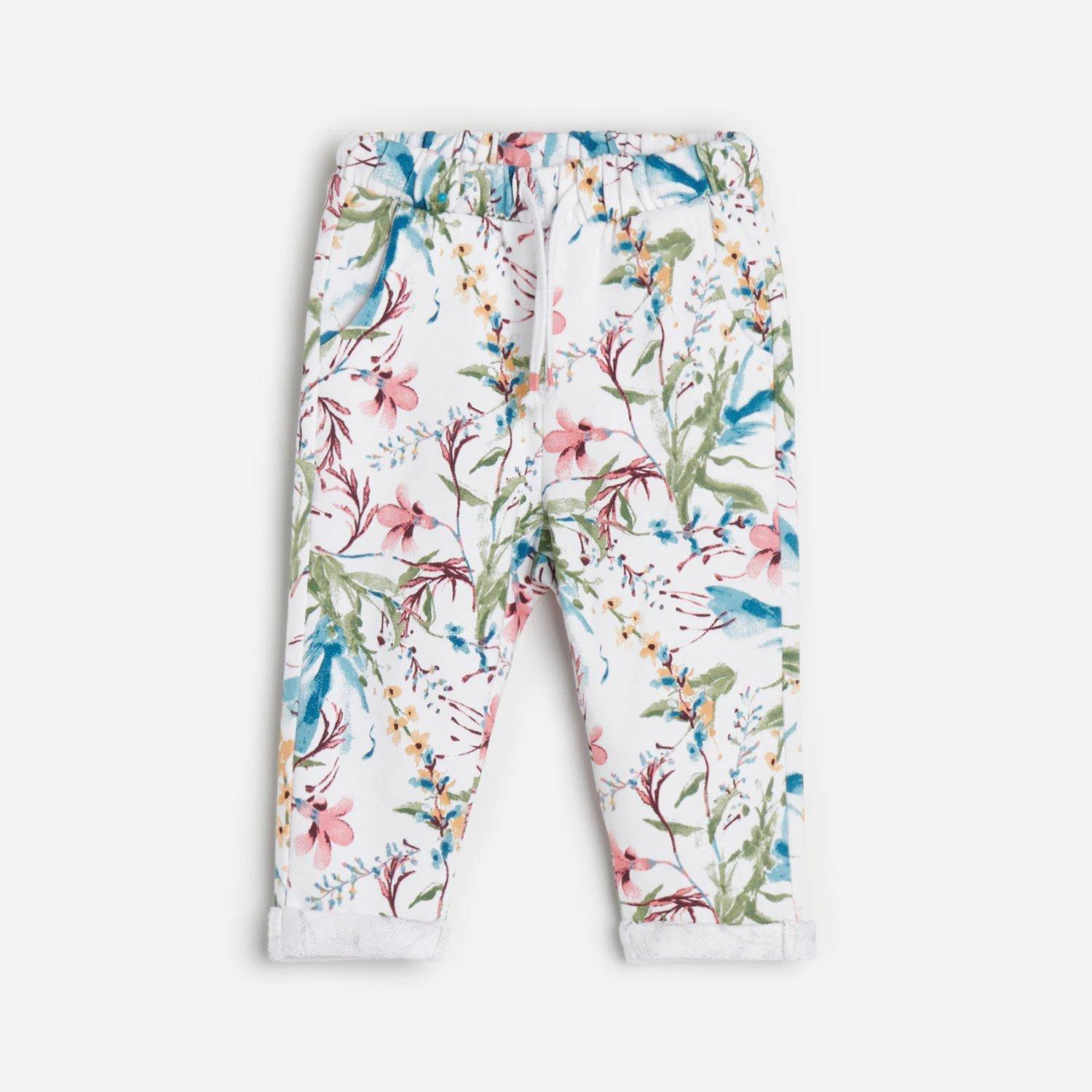 Cream Floral Sweatpants, Kids Girls, , large image number 2