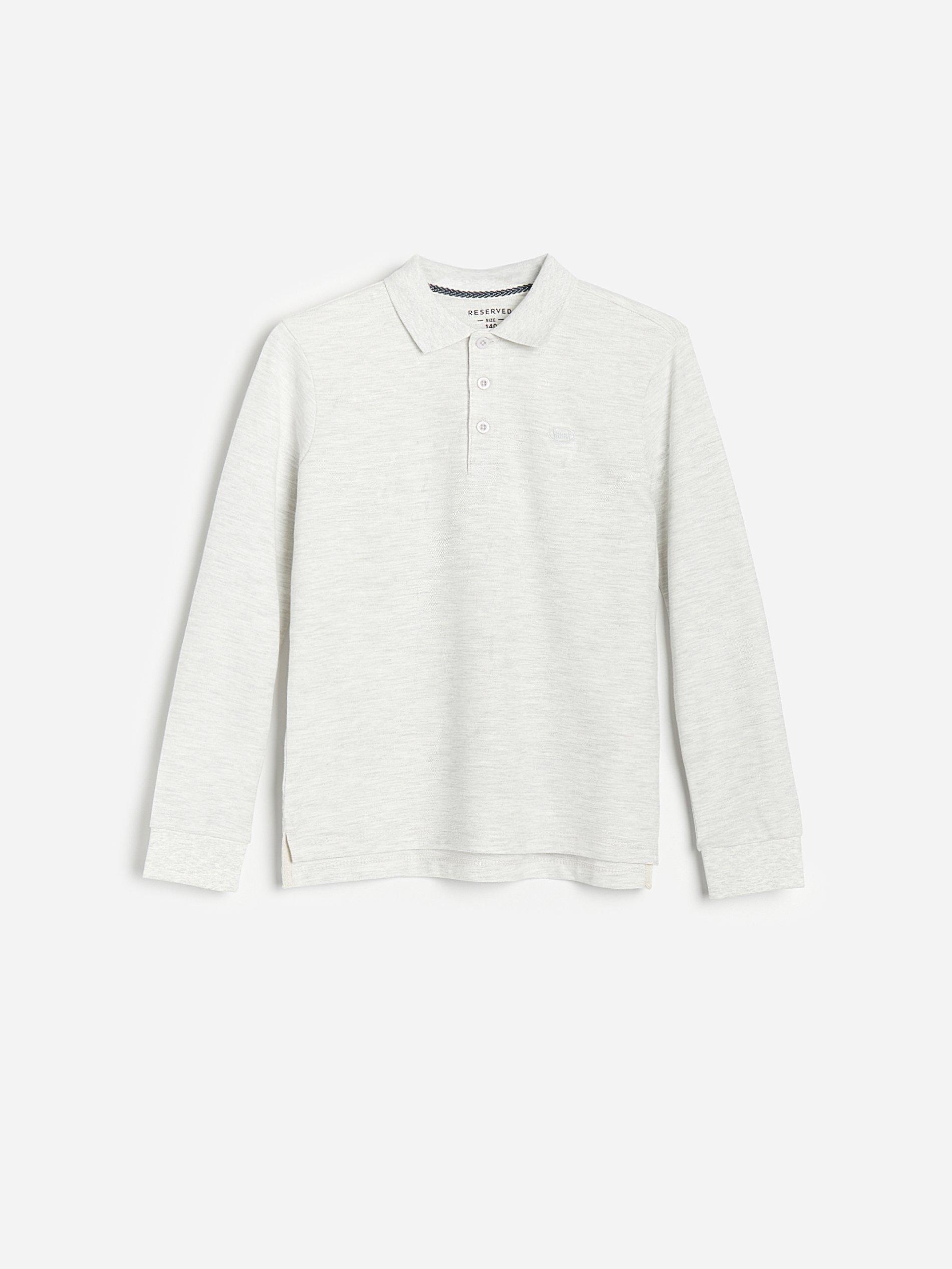 White Long-Sleeved Polo Shirt, Kids Boys, , large image number 0