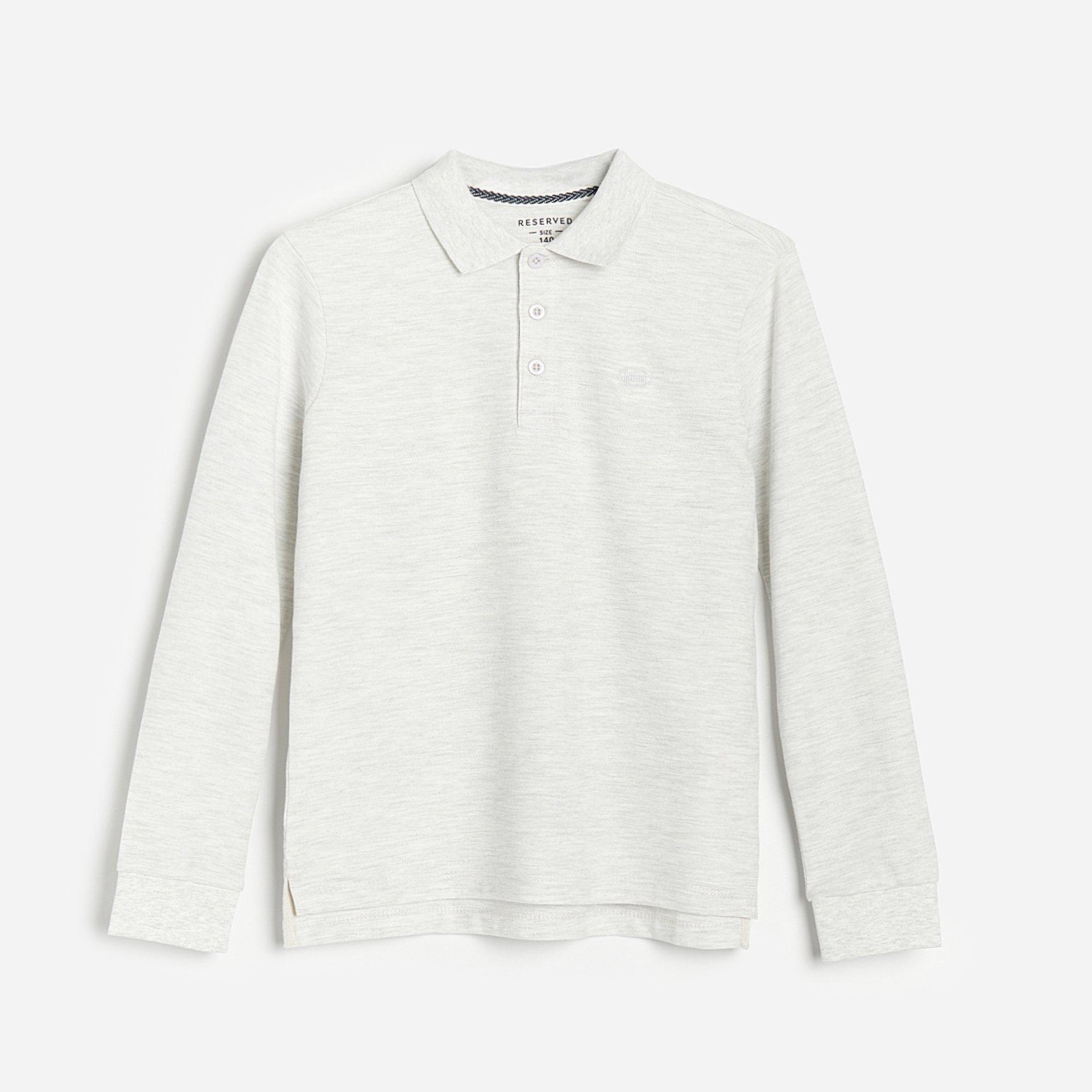 White Long-Sleeved Polo Shirt, Kids Boys, , large image number 2