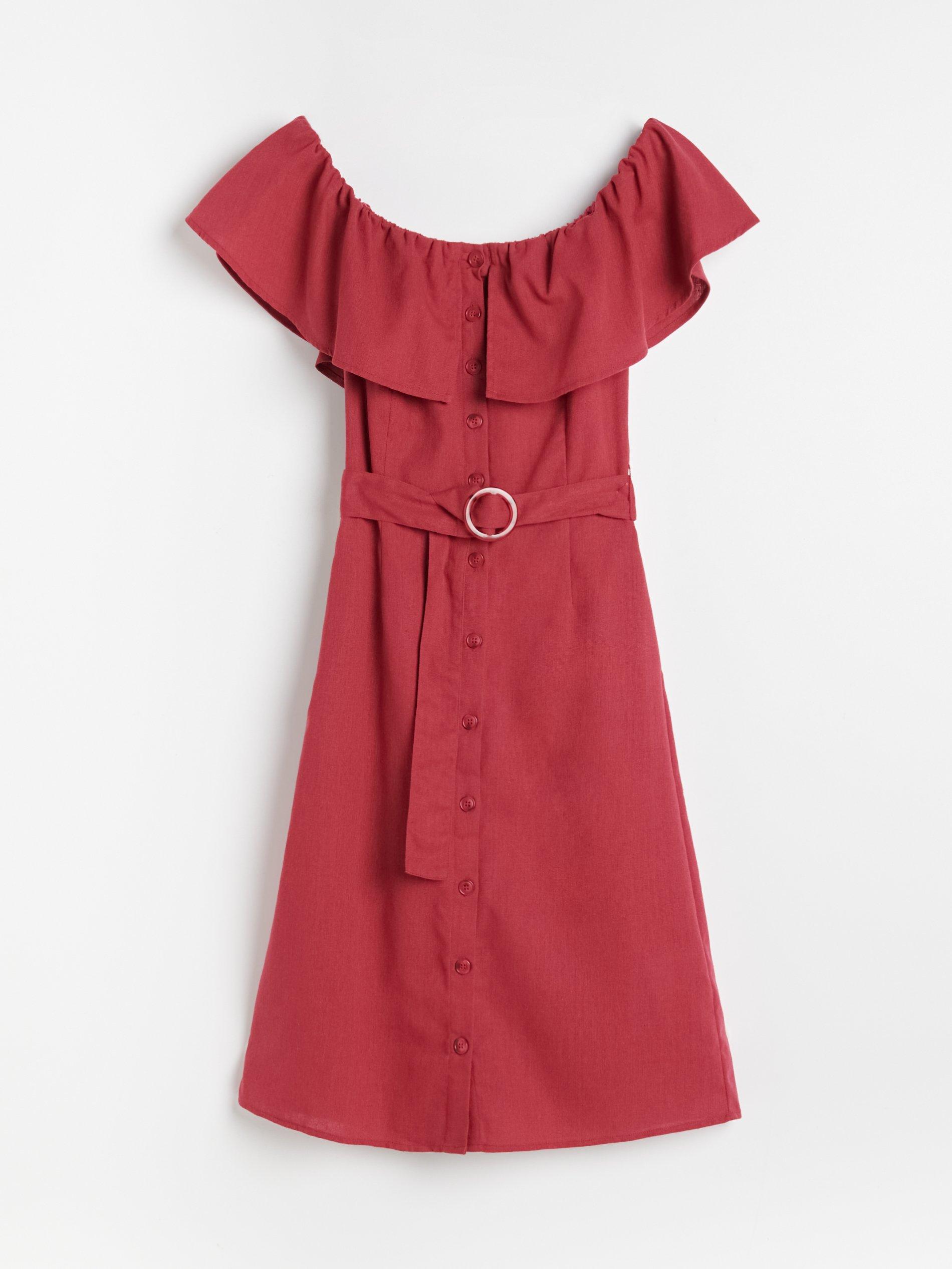 Fuchsia Off Shoulder Dress With Belt, Women, , large image number 0