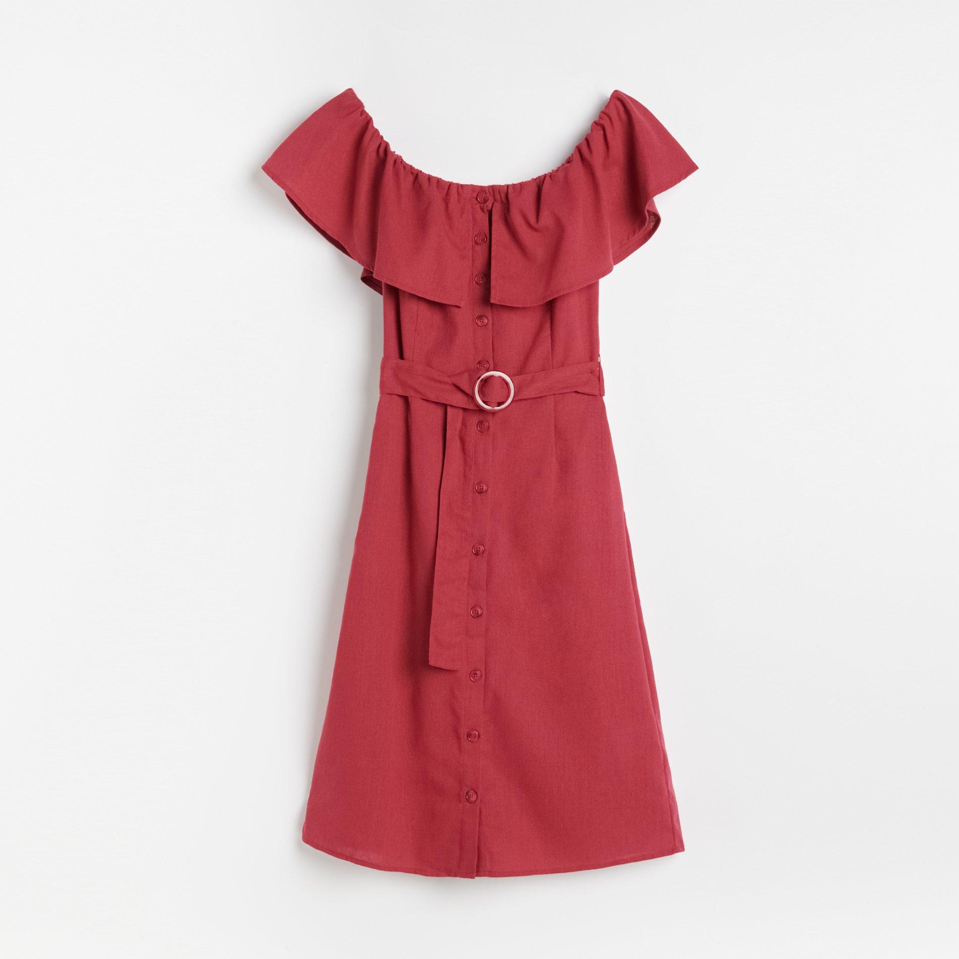 Fuchsia Off Shoulder Dress With Belt, Women, , large image number 2