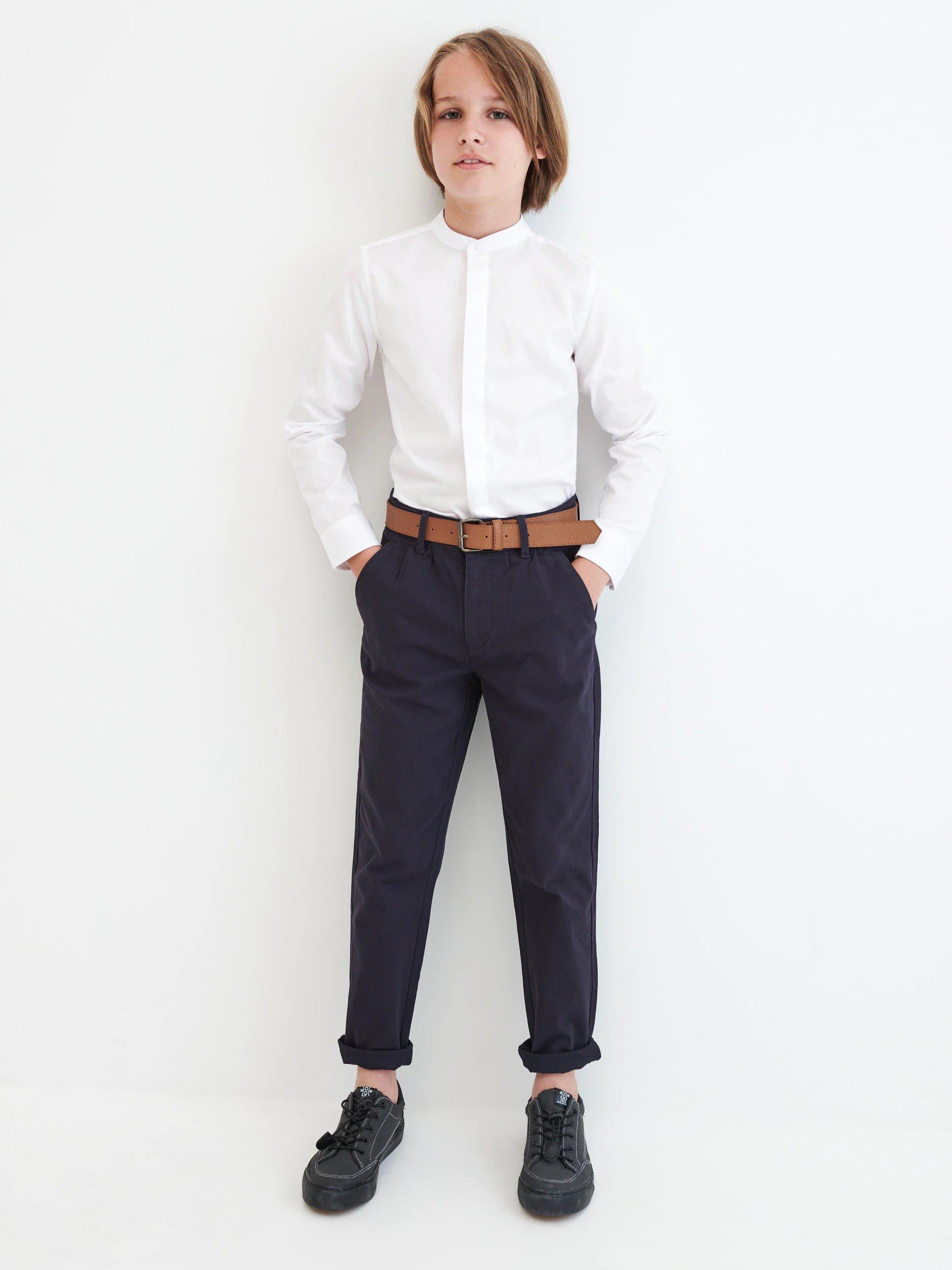 Navy Chino Belt Trousers, Kids Boys, , medium