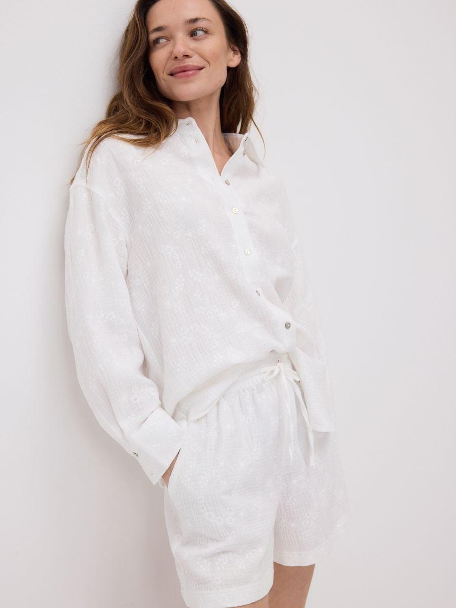 White Muslin Shorts, , large image number 1