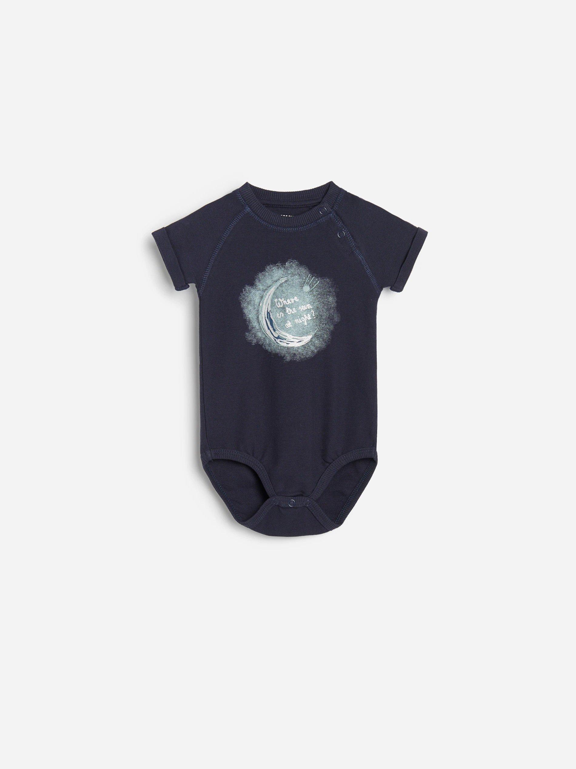 Black Printed Cotton Bodysuit, Kids Boys, , large image number 0