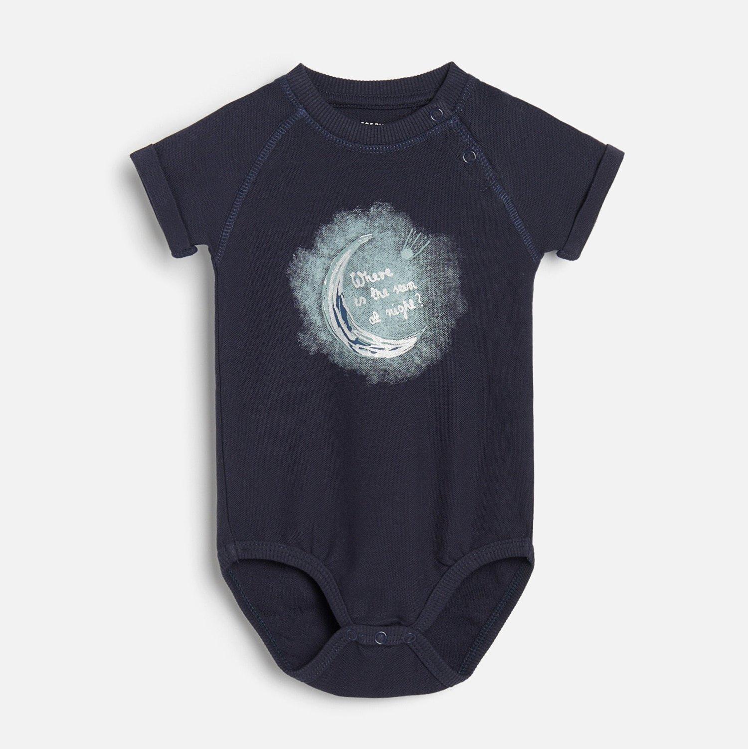 Black Printed Cotton Bodysuit, Kids Boys, , large image number 2