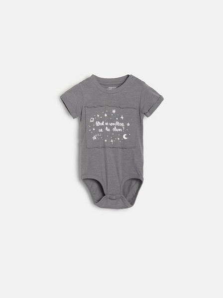 Reserved - Grey Printed Cotton Bodysuit With Patch, Kids Boy