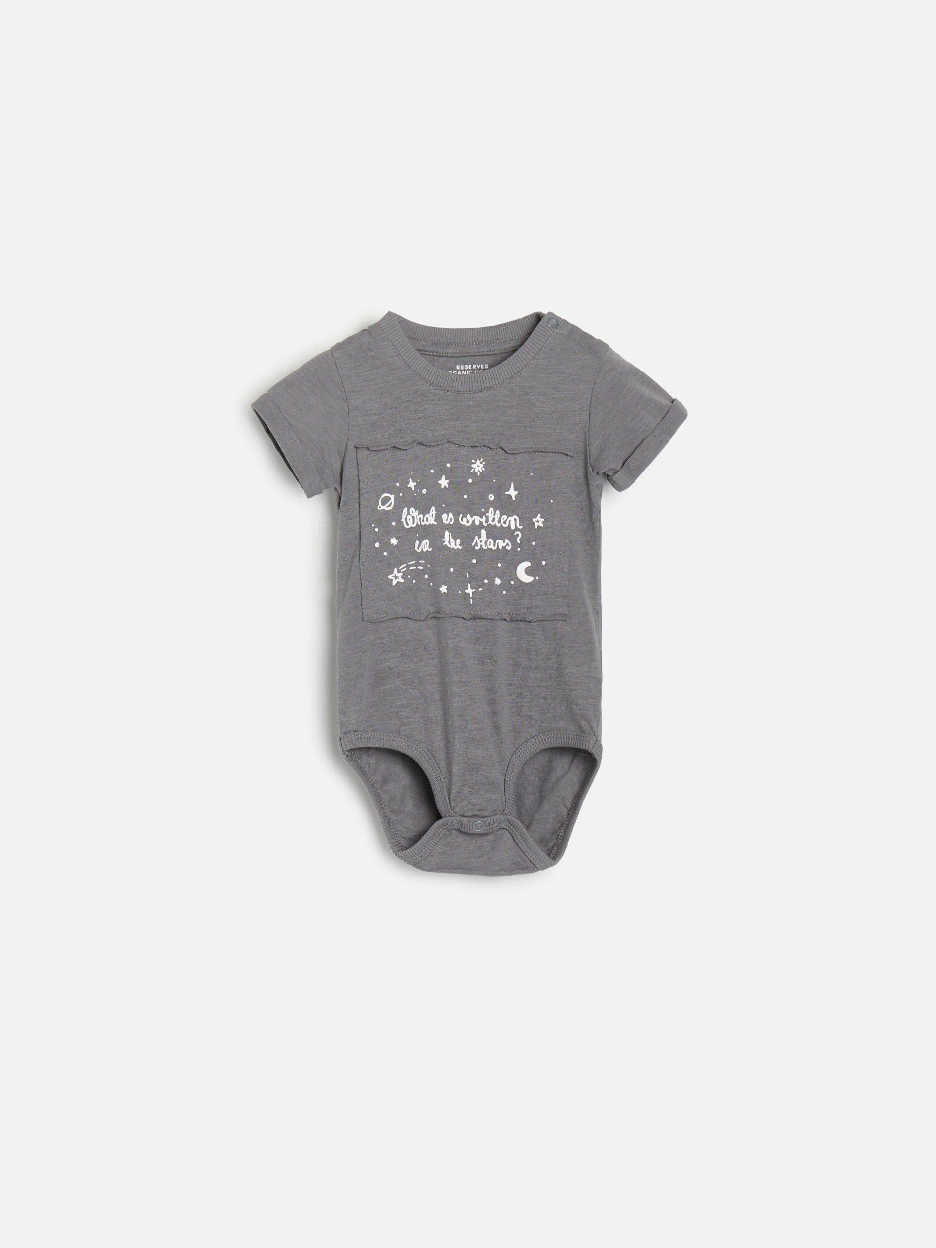 Grey Printed Cotton Bodysuit, Kids Boys, Grey, large image number 0