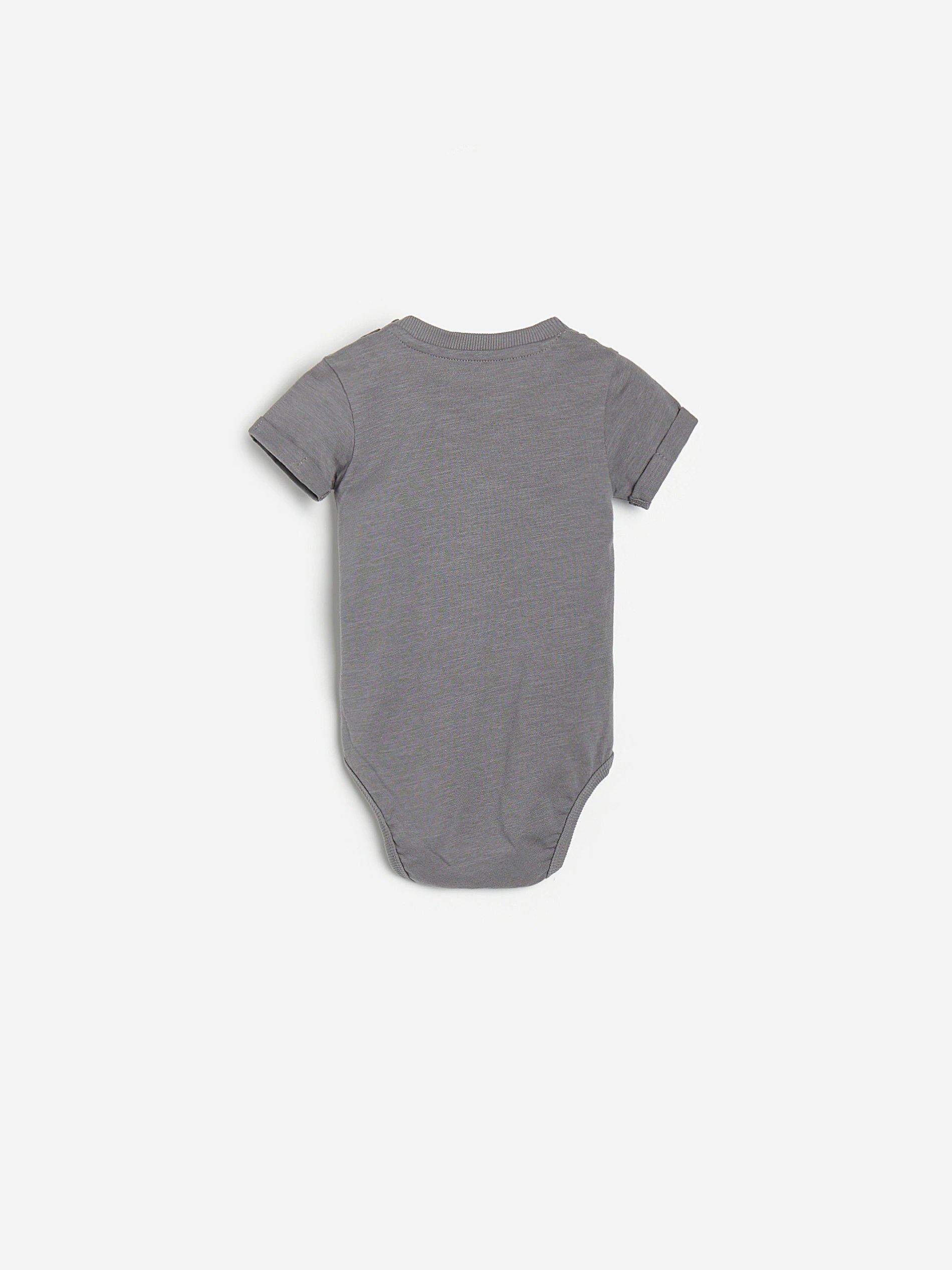 Grey Printed Cotton Bodysuit, Kids Boys, , large image number 1
