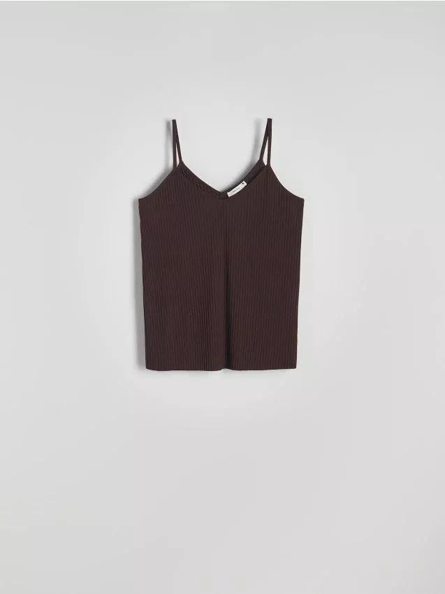 Brown Straps V-Neck Top, , large image number 0