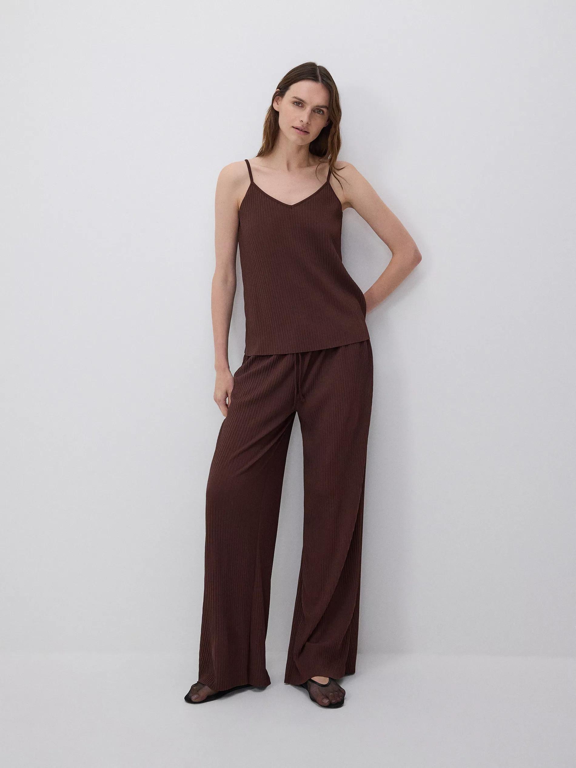 Brown Straps V-Neck Top, , large image number 2