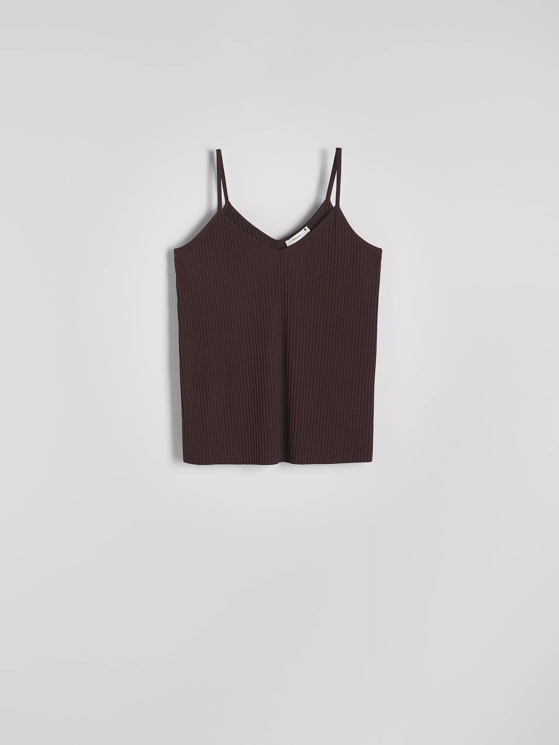 Brown Straps V-Neck Top, , large image number 4