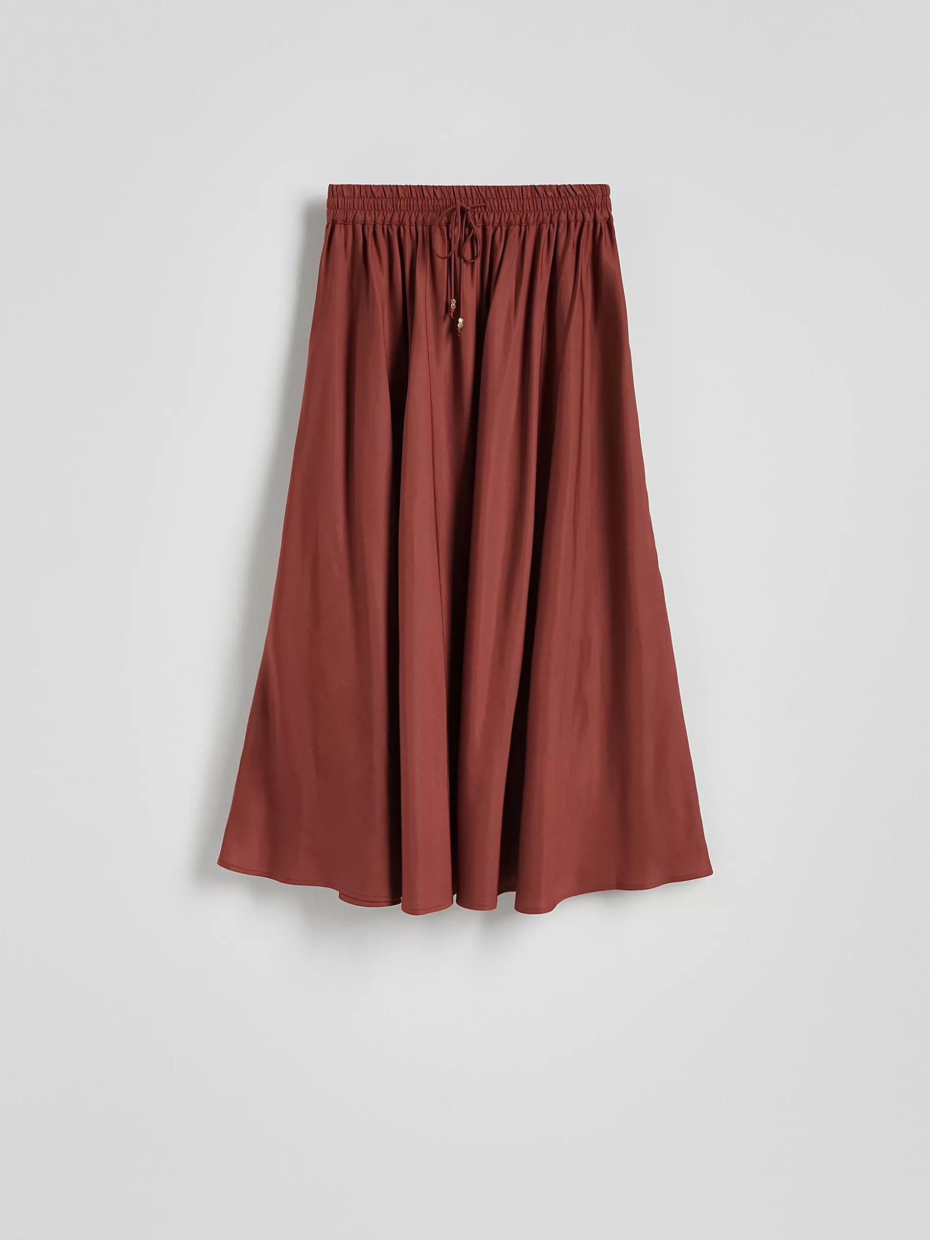 Brown Lyocell Midi Skirt, , medium