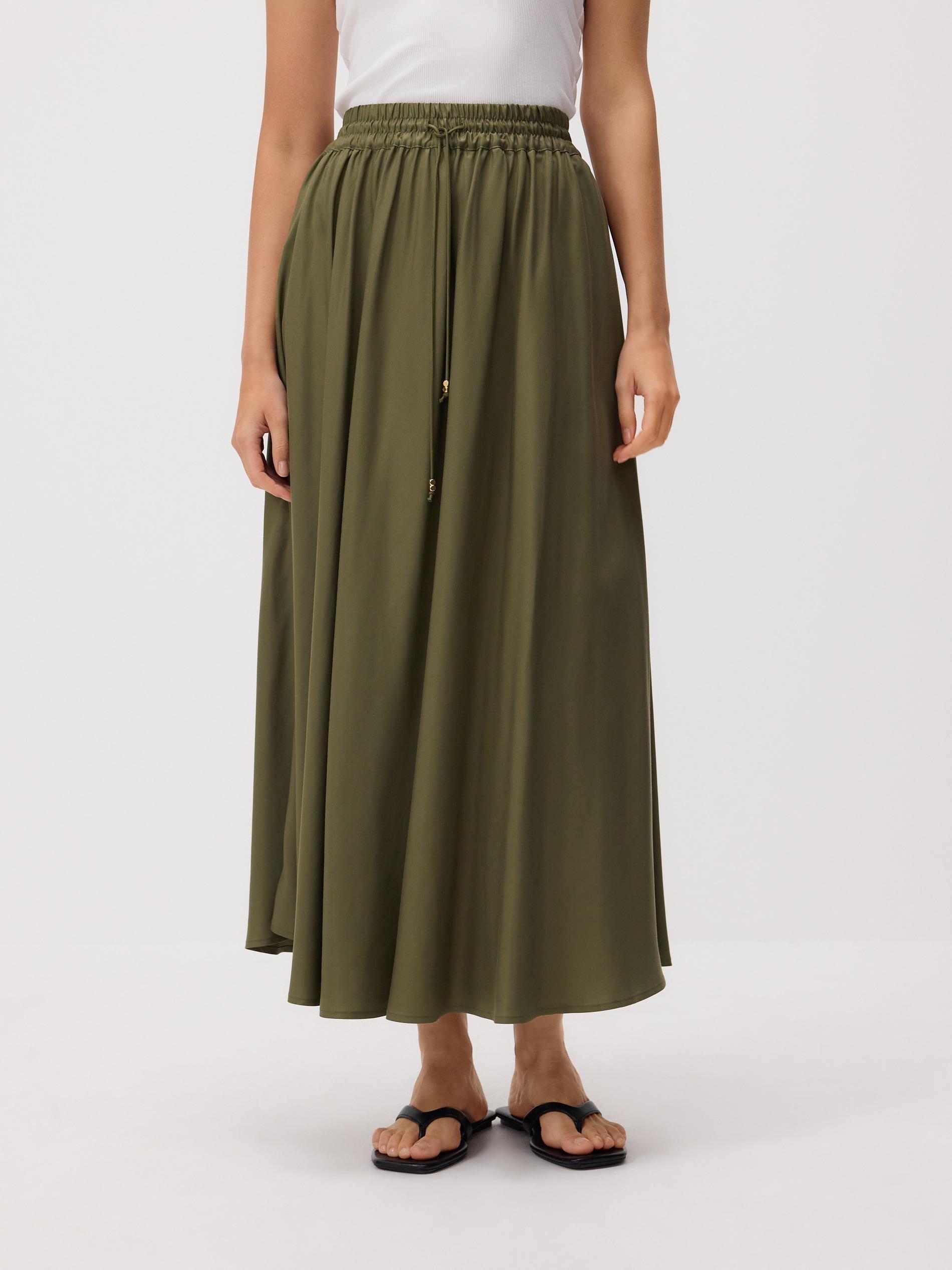 LIGHT OLIVE Lyocell rich midi skirt, Green, large image number 0