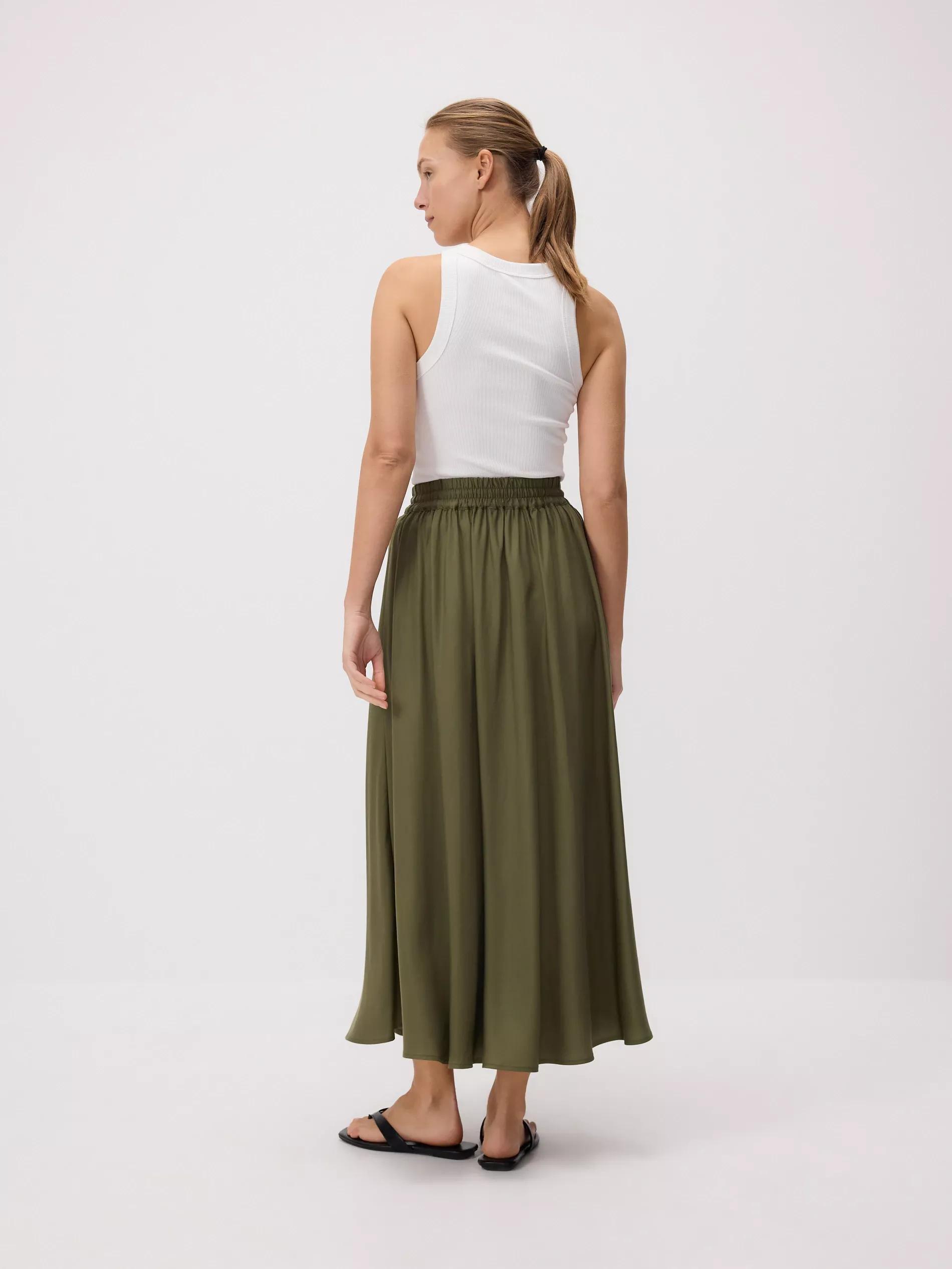 LIGHT OLIVE Lyocell rich midi skirt, Green, large image number 1