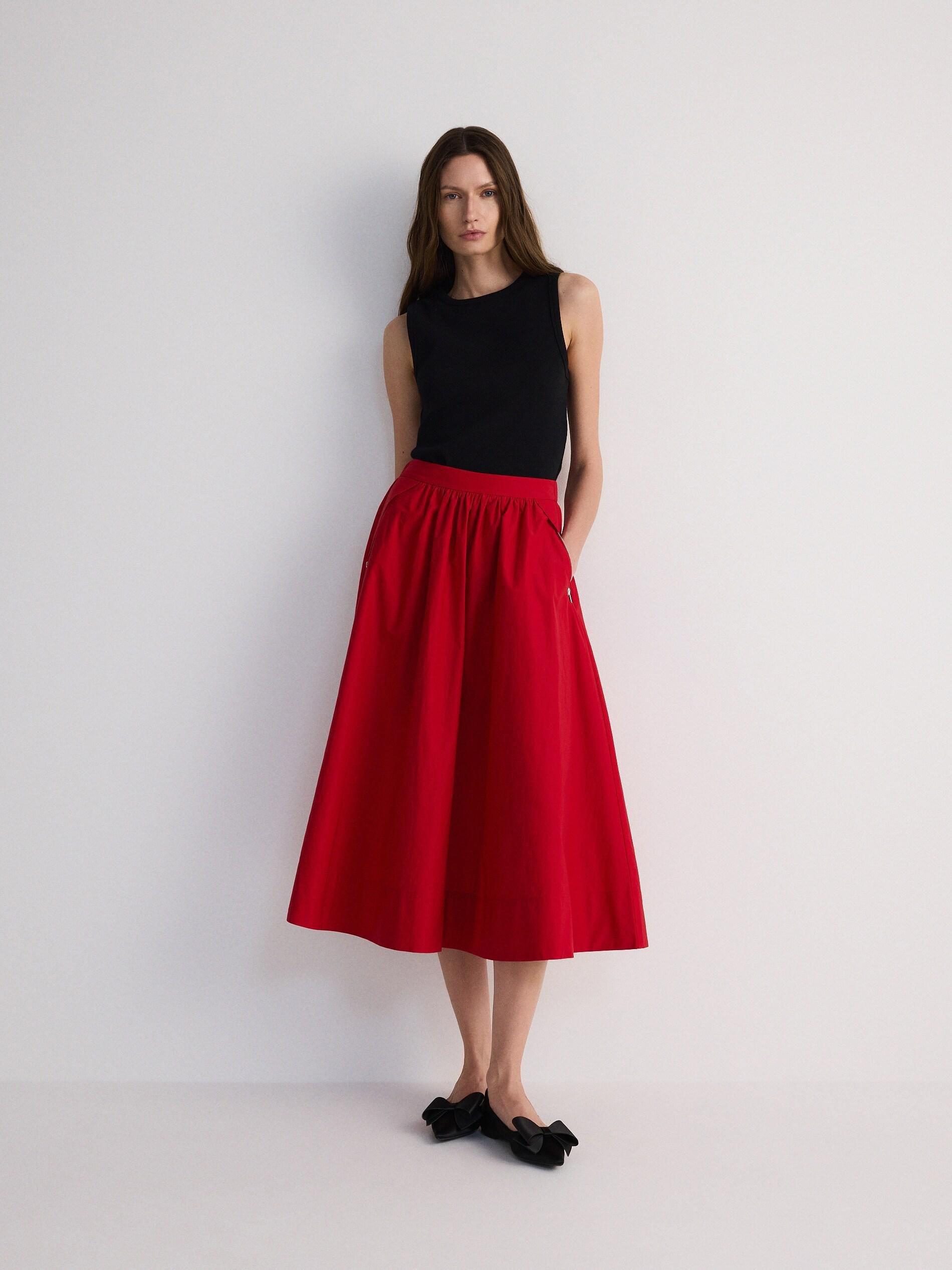 RED Flared skirt with pockets, Red, large image number 1