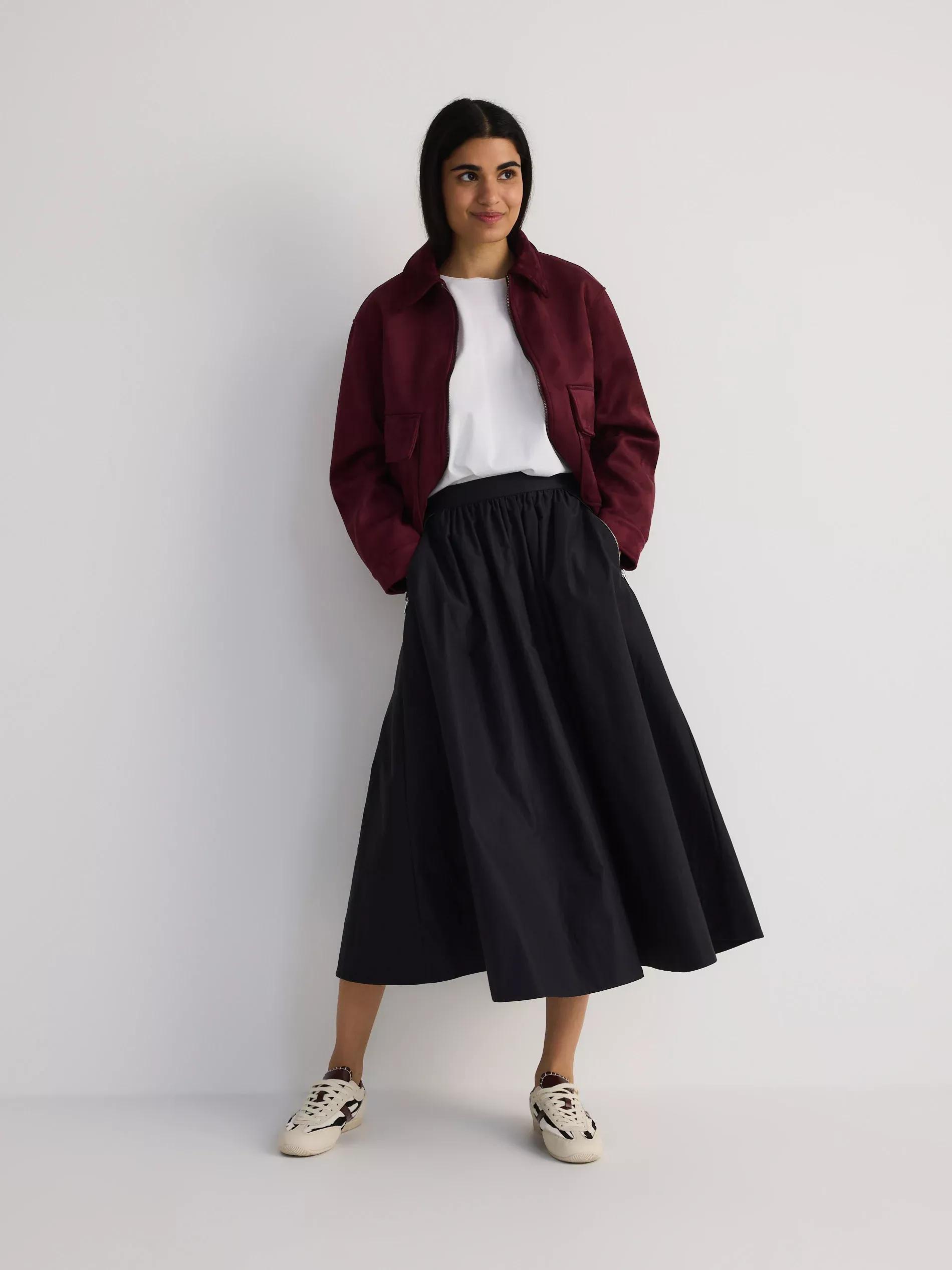 Black Flared Skirt With Pockets, , medium