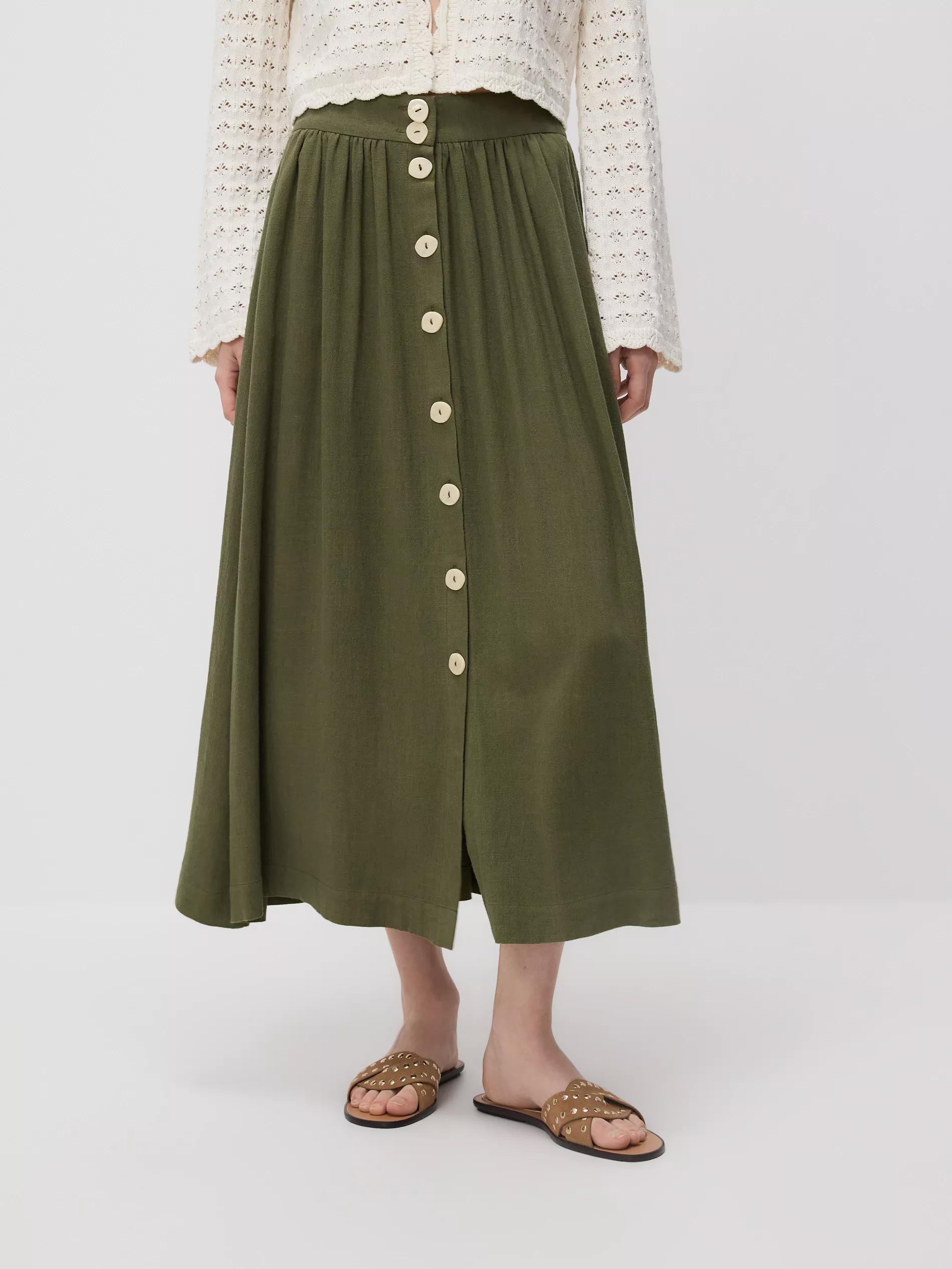 Green Skirt With Linen Blend, , large image number 0