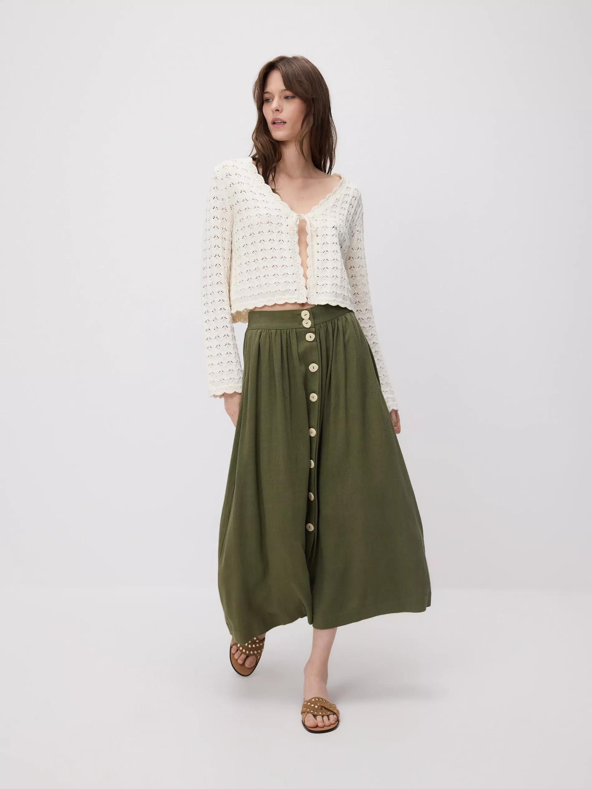 Green Skirt With Linen Blend, , large image number 1