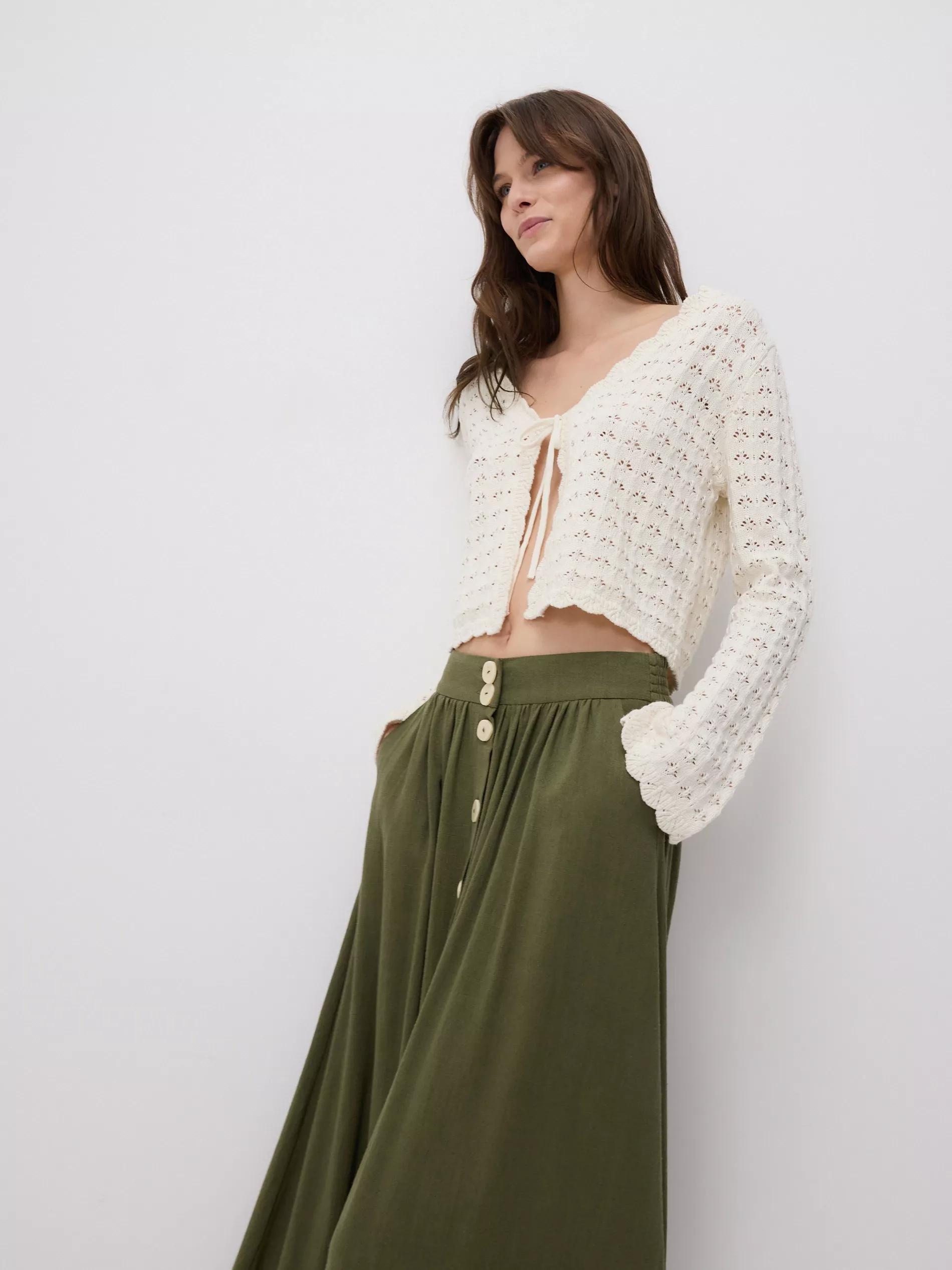 Green Skirt With Linen Blend, , large image number 2