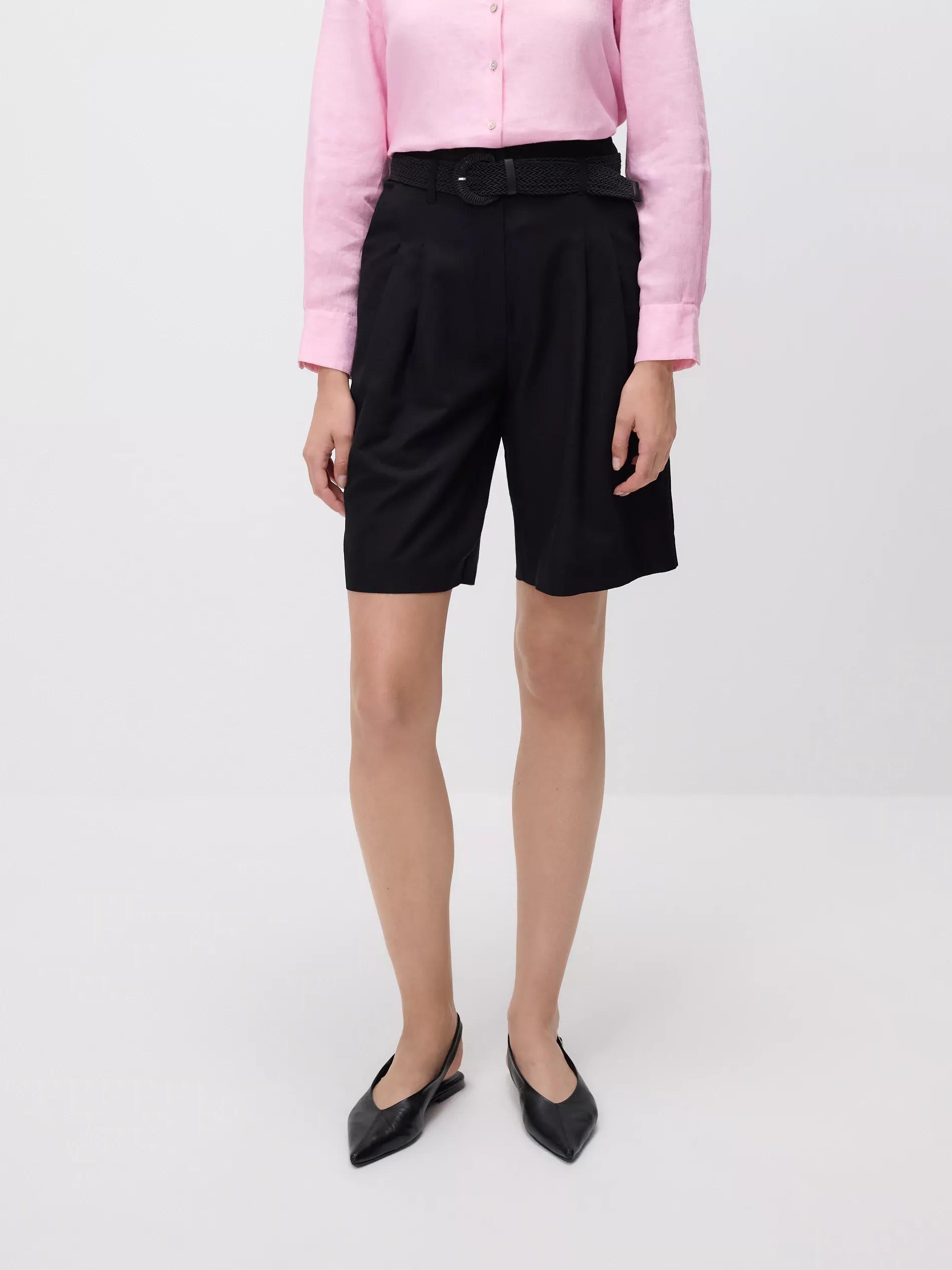 Black Belted Bermuda Shorts, Black, medium