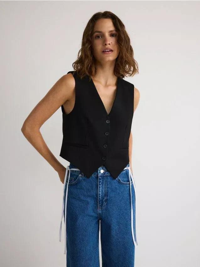 Black Viscose Blend Vest, , large image number 0