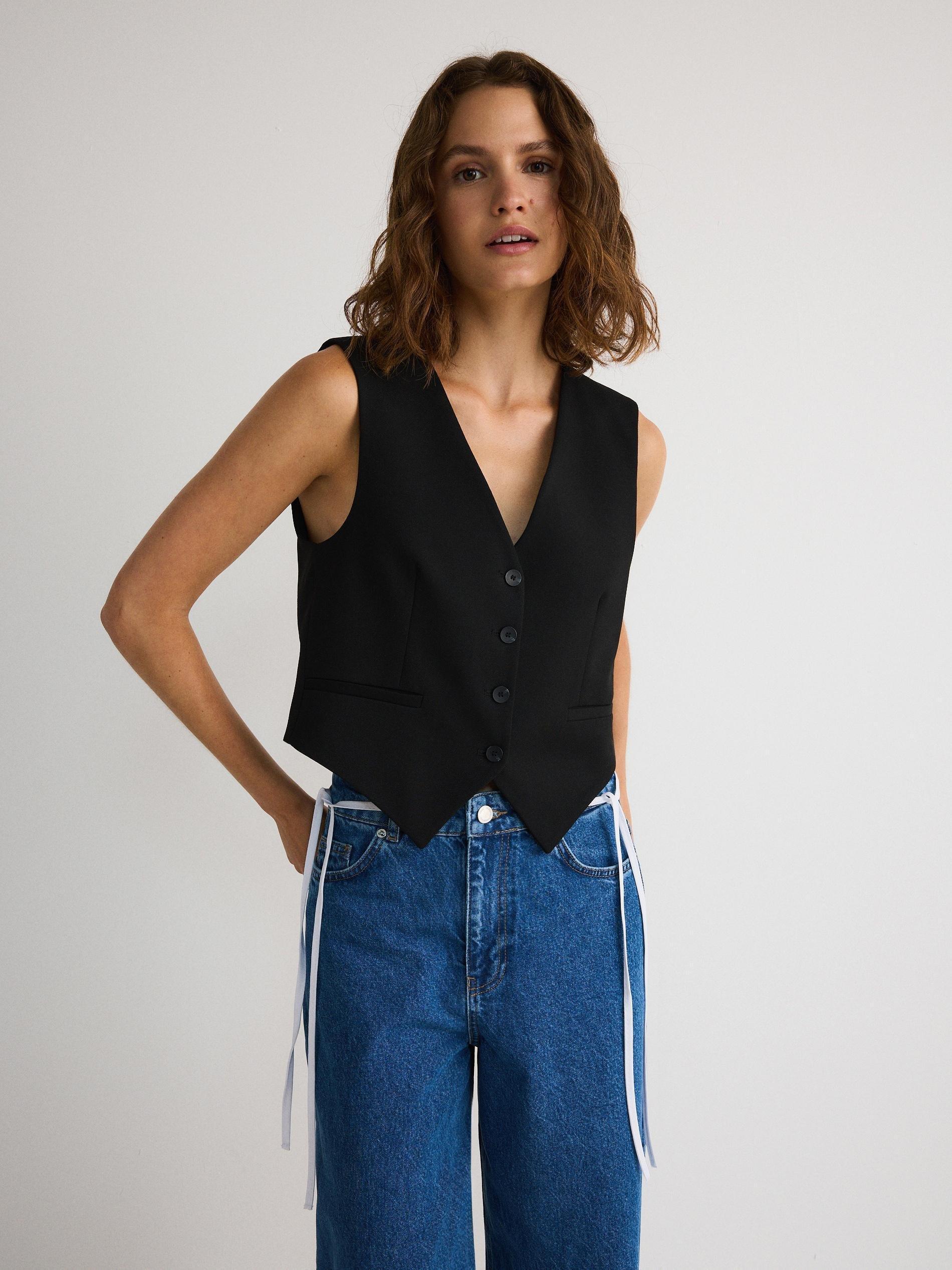 Black Viscose Blend Vest, , large image number 1