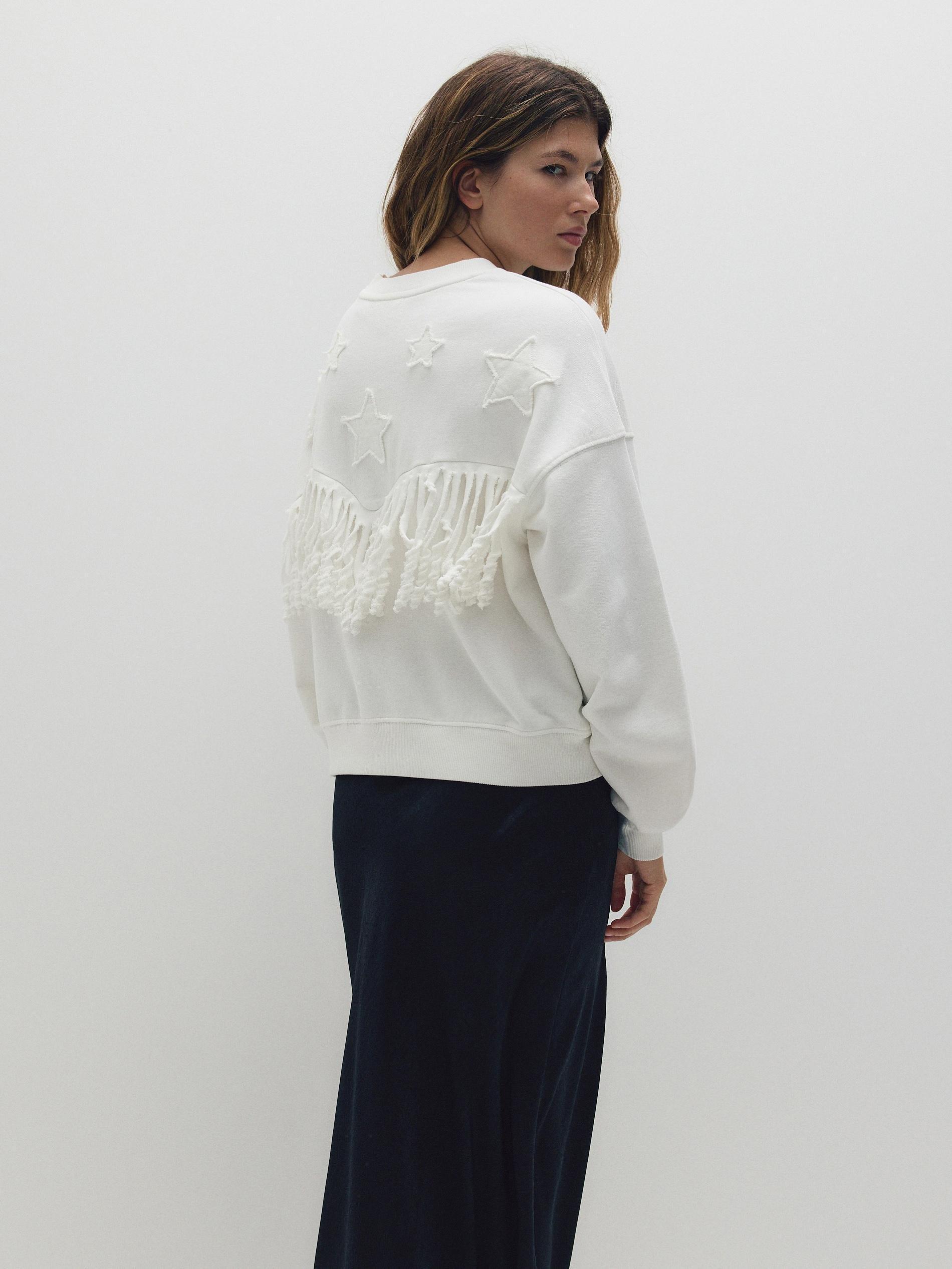 Cream Star Detailed Jogging Sweater, , large image number 2