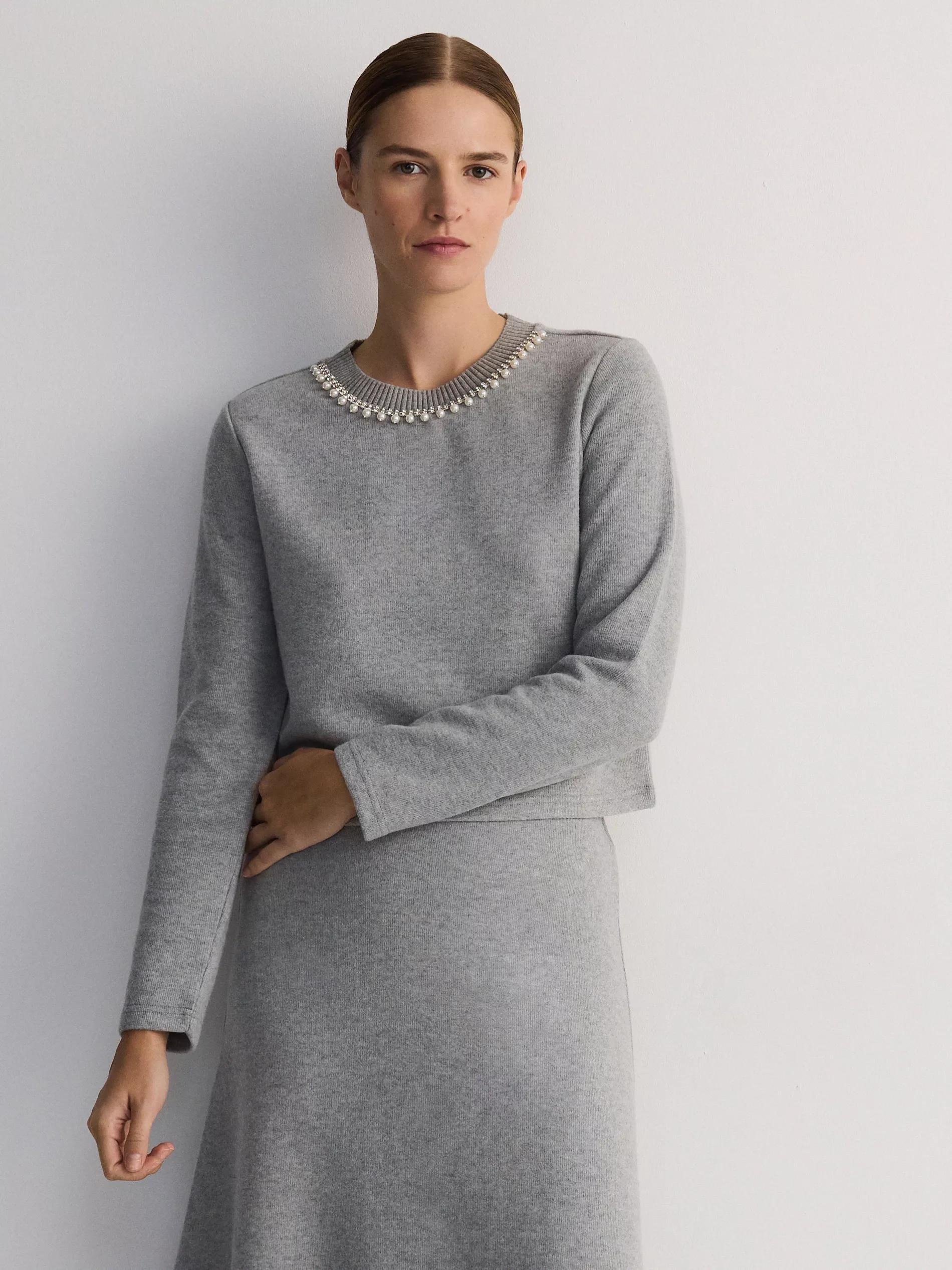 Grey Decorative Neckline Sweatshirt, , large image number 1