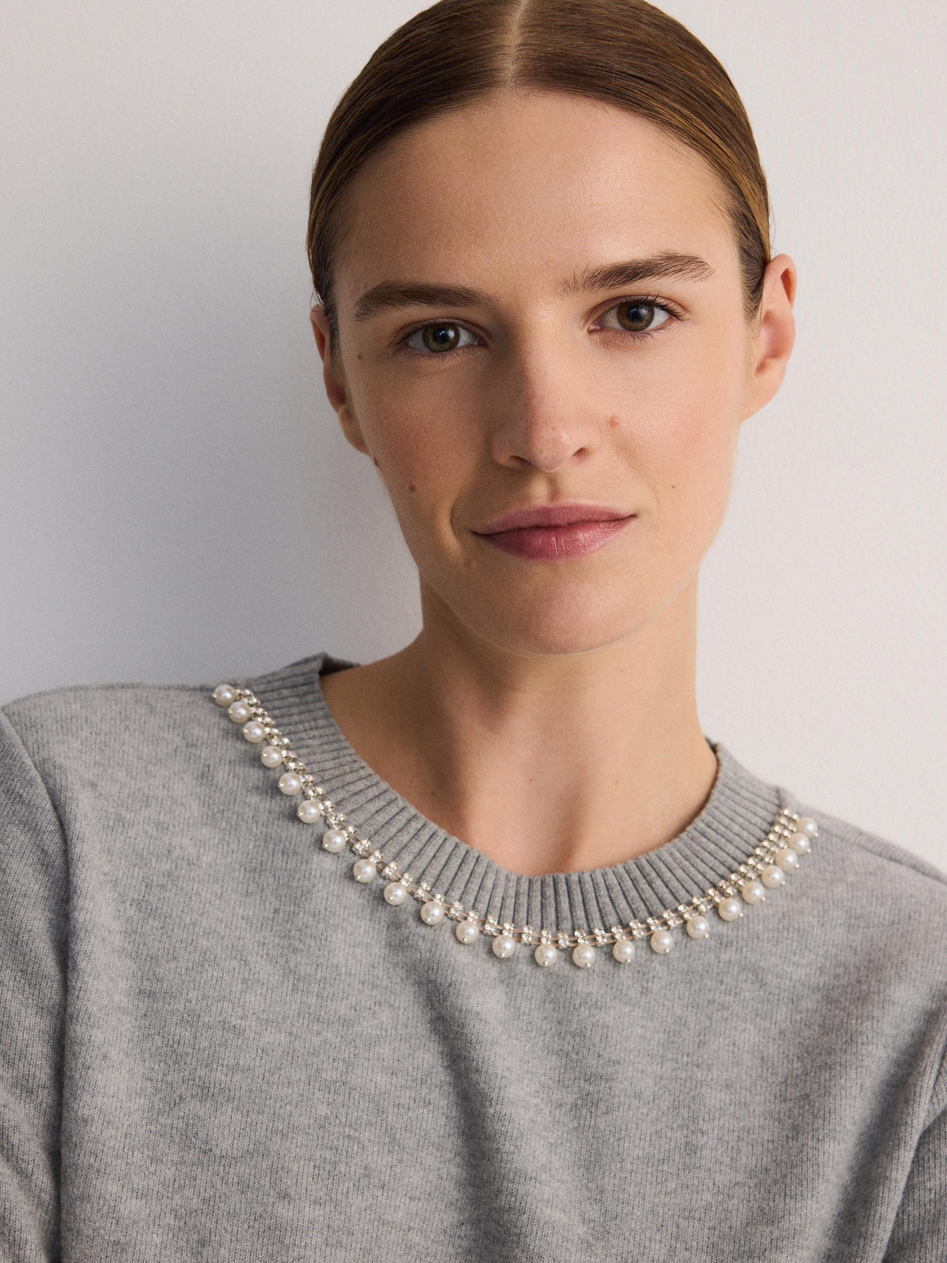 Grey Decorative Neckline Sweatshirt, , large image number 2