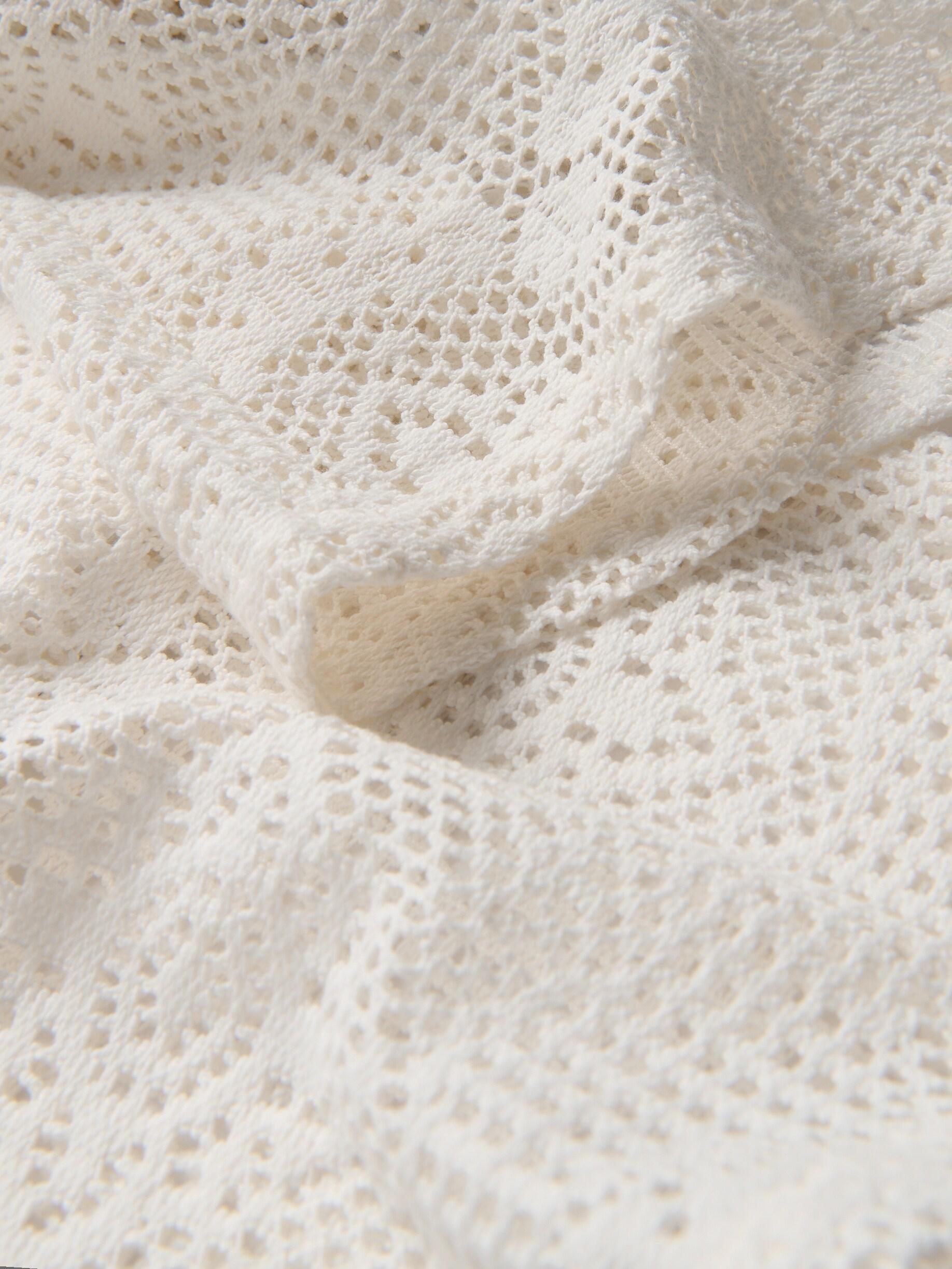 Beige Openwork Cotton Trousers, Ivory, large image number 3