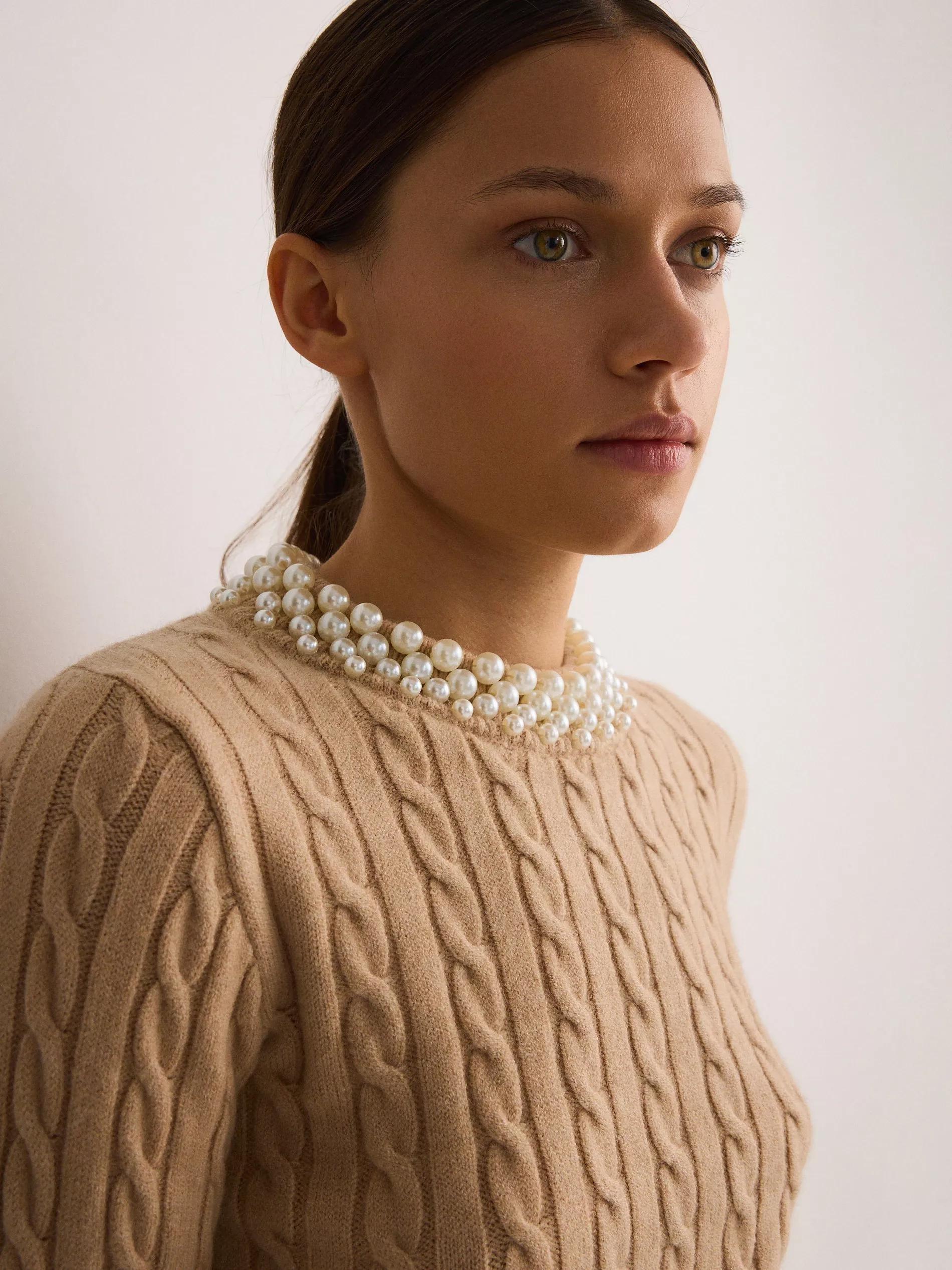 Beige Decorated Long Sleeve Sweater, , large image number 1