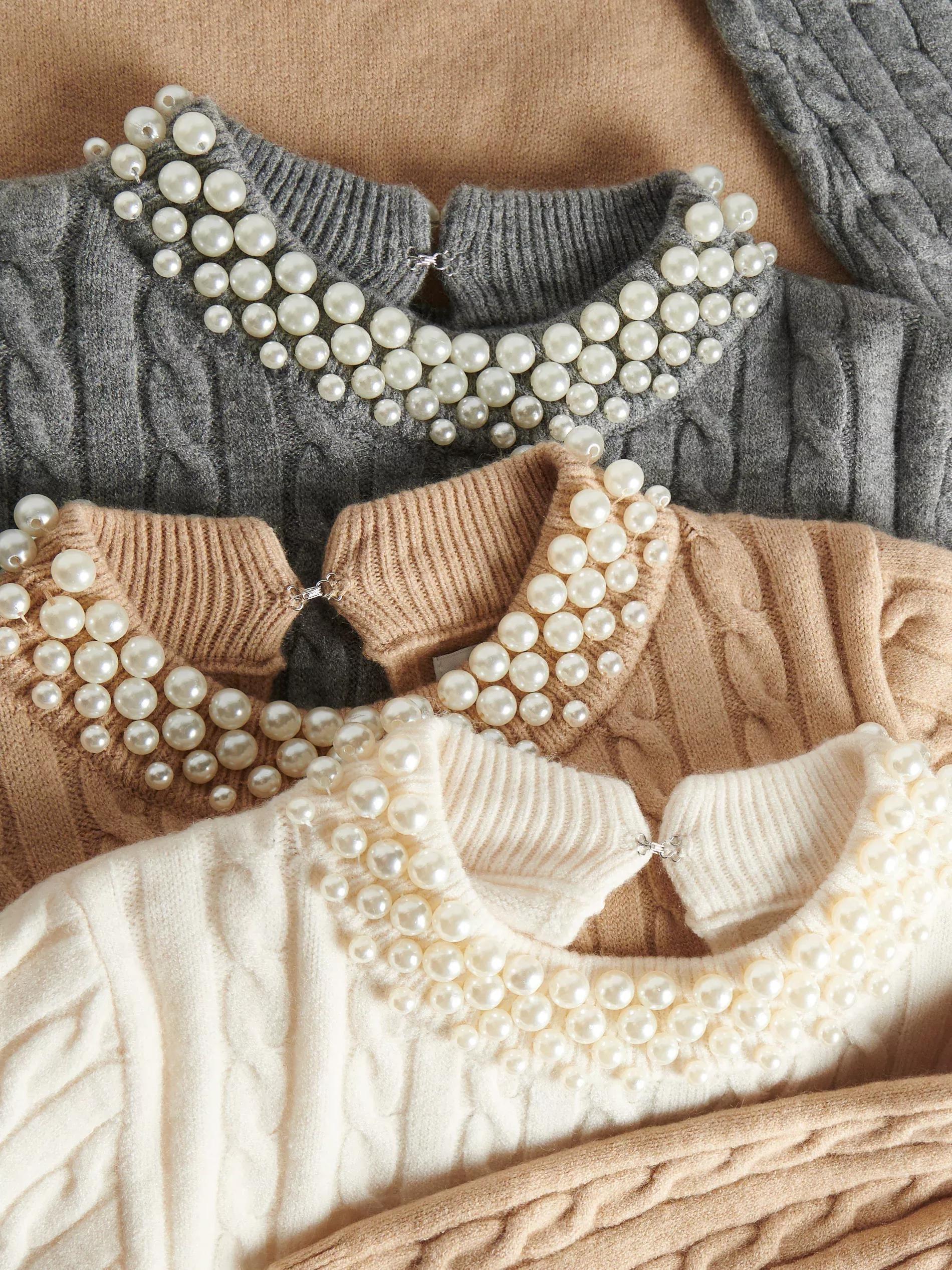 Beige Decorated Long Sleeve Sweater, , large image number 3