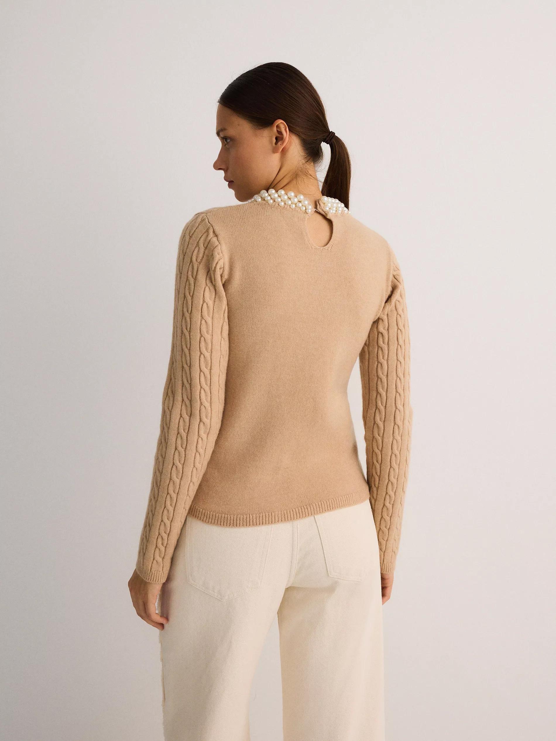 Beige Decorated Long Sleeve Sweater, , large image number 4