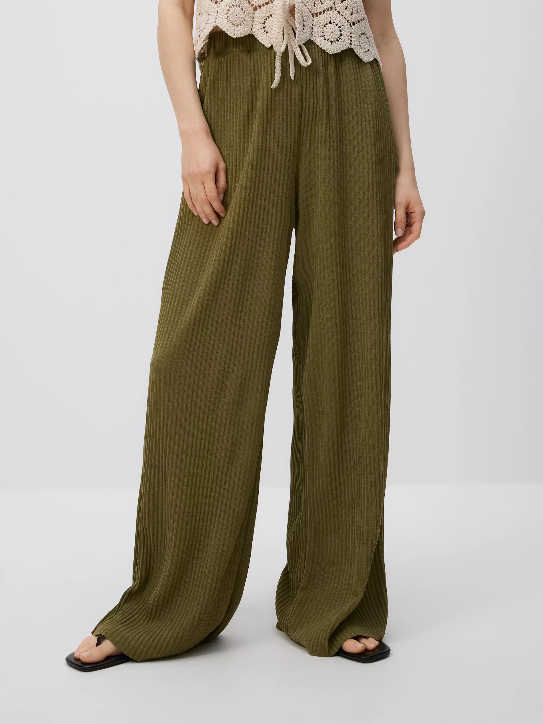Green Loose Rib Knit Trousers, , medium