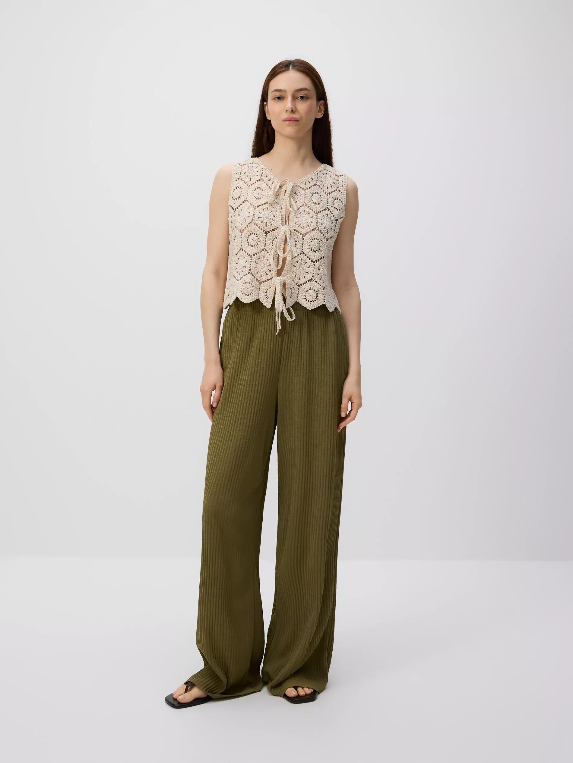 Green Loose Rib Knit Trousers, , large image number 2