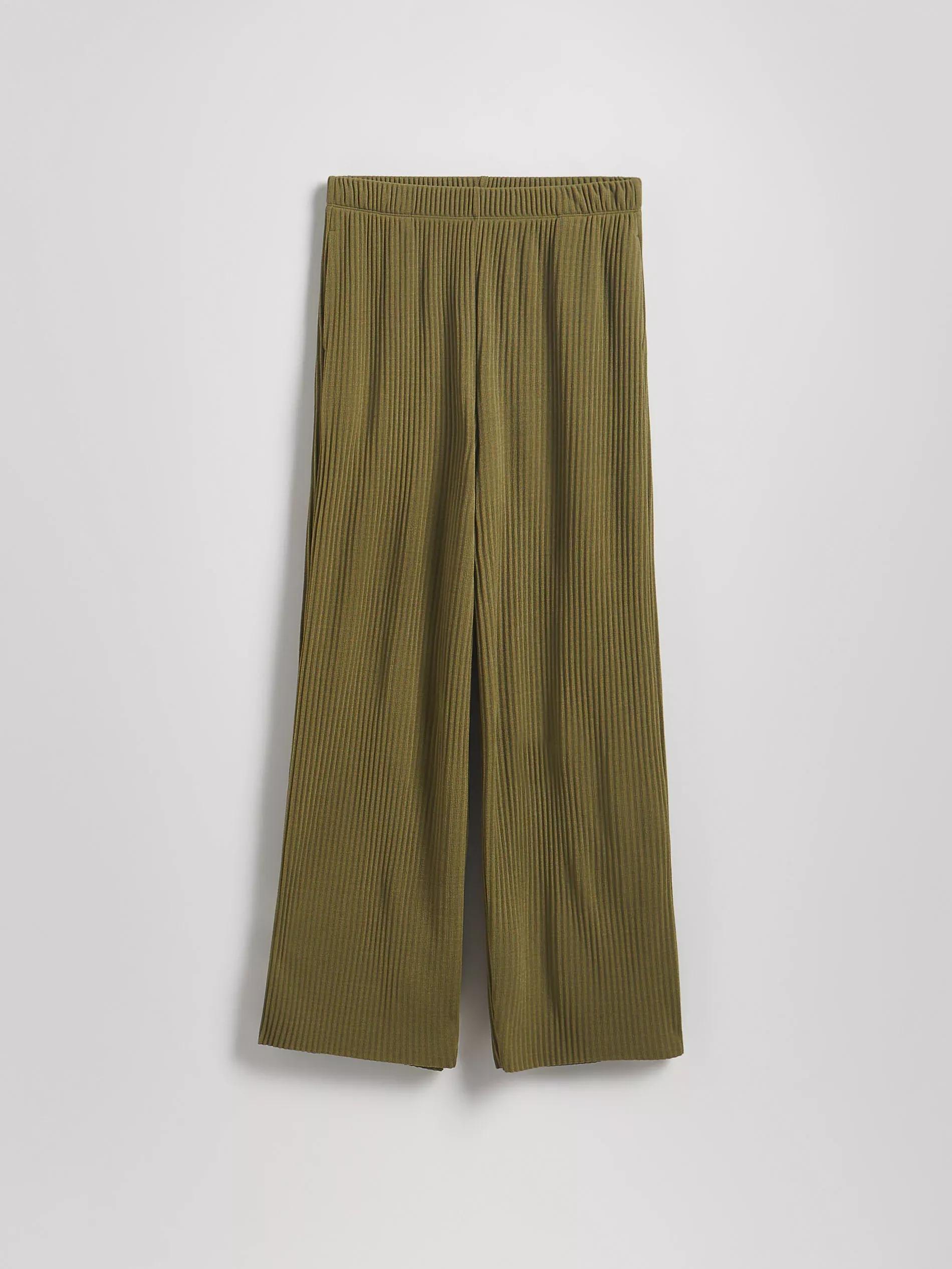 Green Loose Rib Knit Trousers, , large image number 4