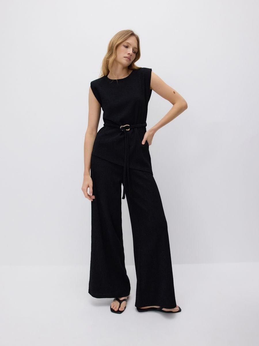 Black Trousers Made Of Structured Fabric, , large image number 0