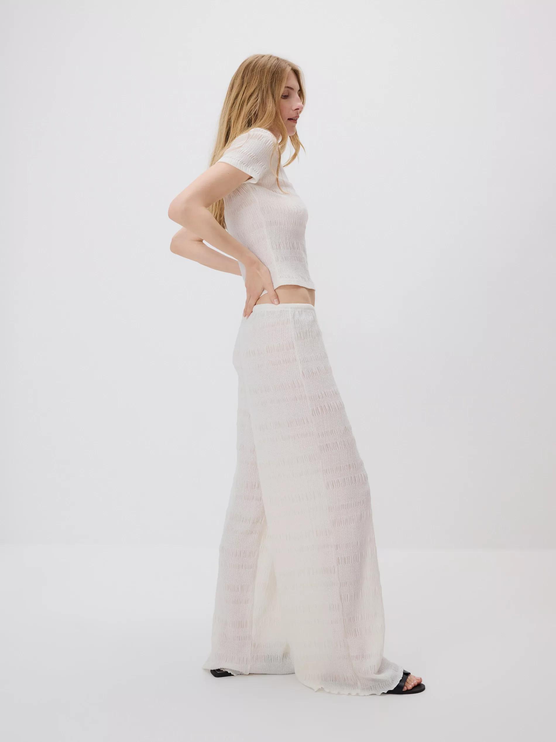 Beige Structural Fabric Trousers, Ivory, medium