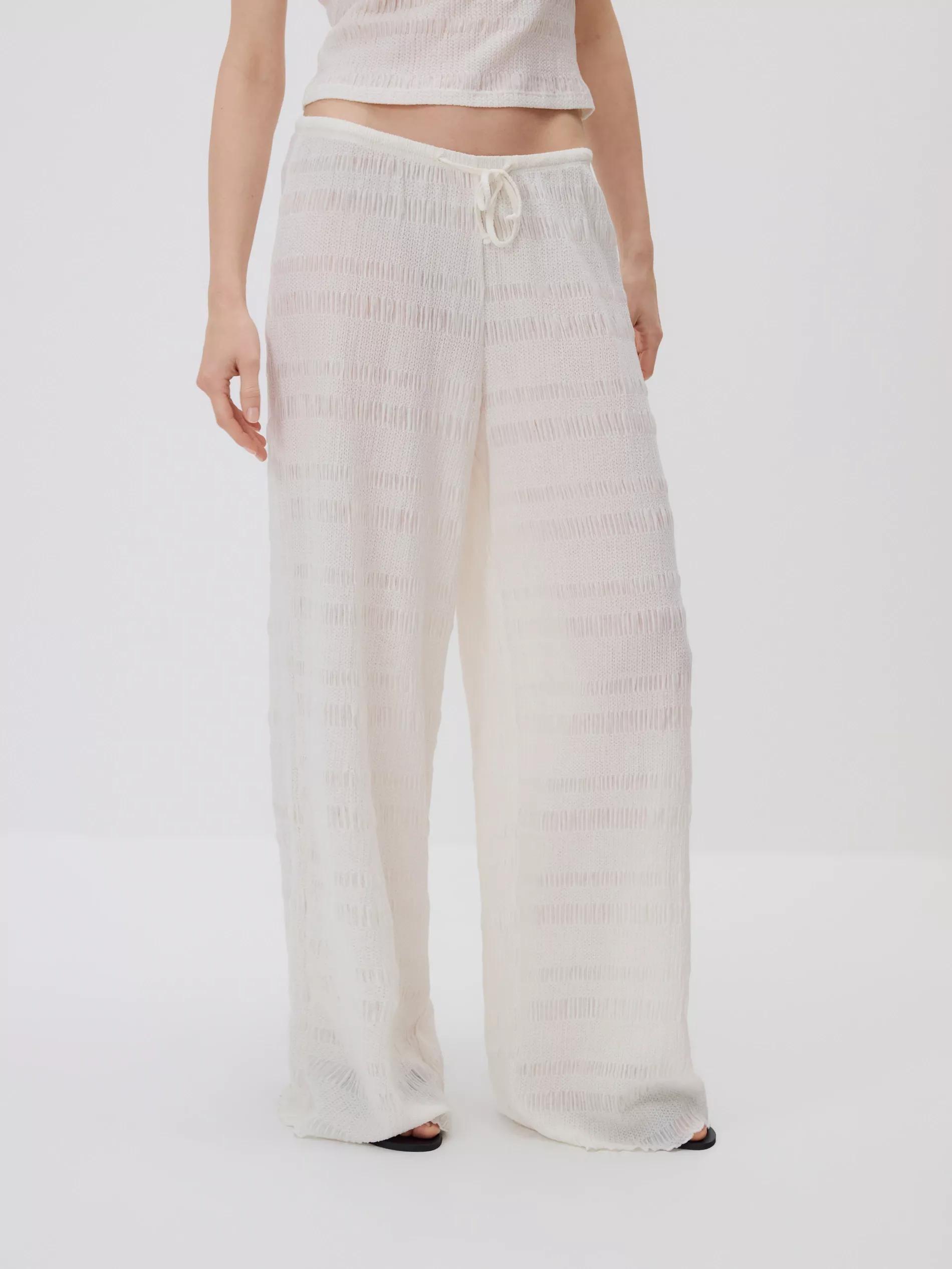 Beige Structural Fabric Trousers, Ivory, medium