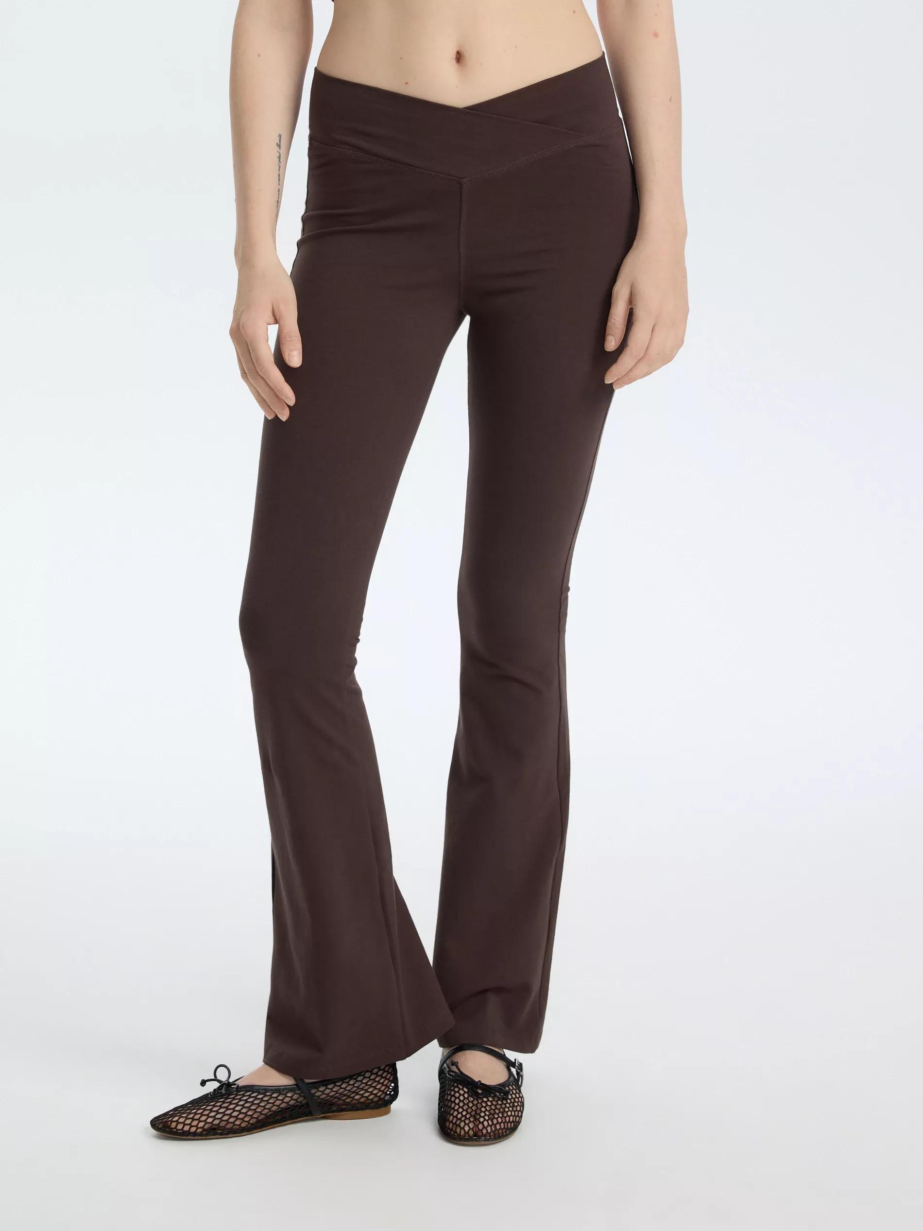 DARK BROWN Cotton rich flare trousers, , large image number 1