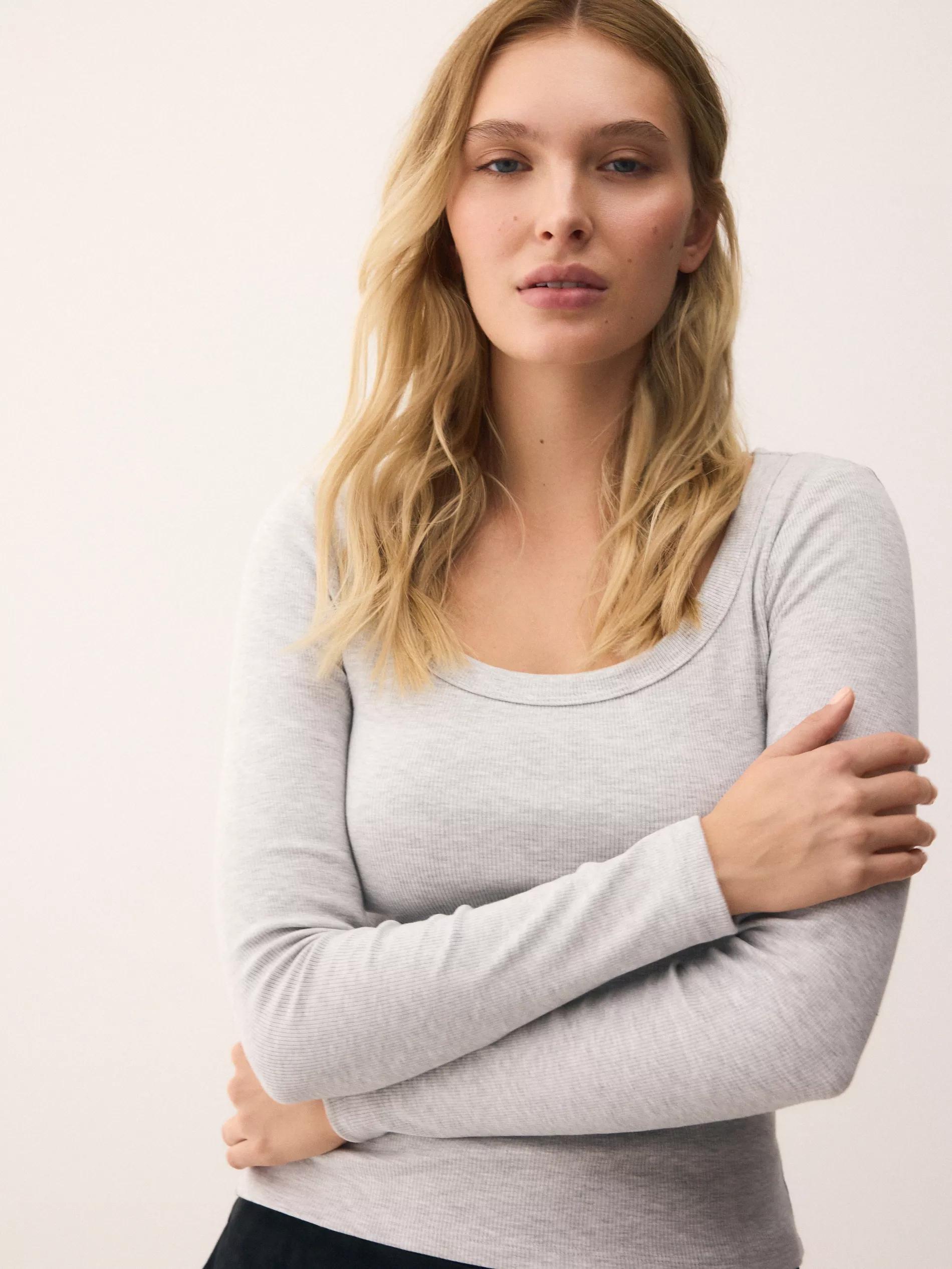 Grey Cotton Long Sleeve T-Shirt, Light grey, large image number 0