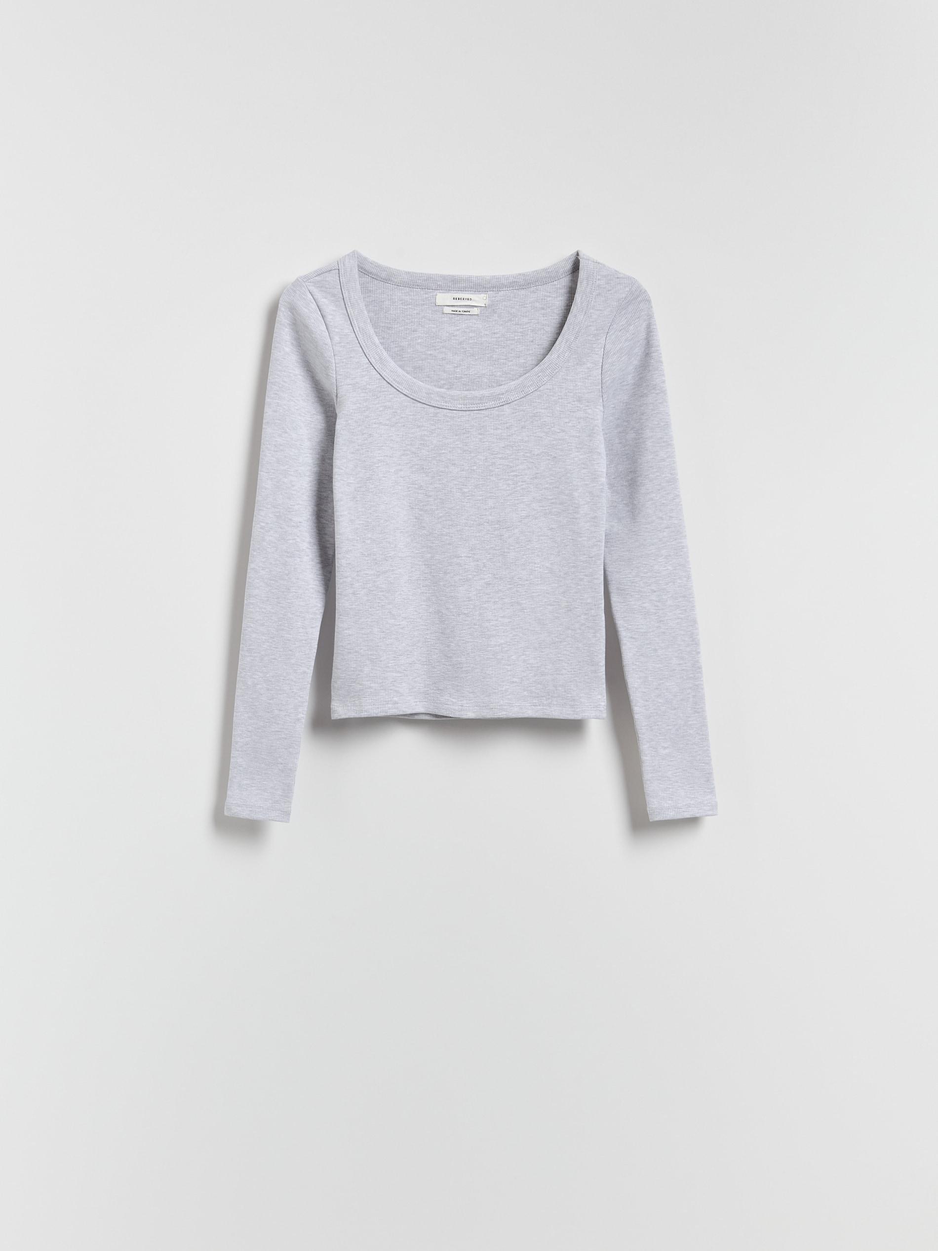 Grey Cotton Long Sleeve T-Shirt, Light grey, large image number 4