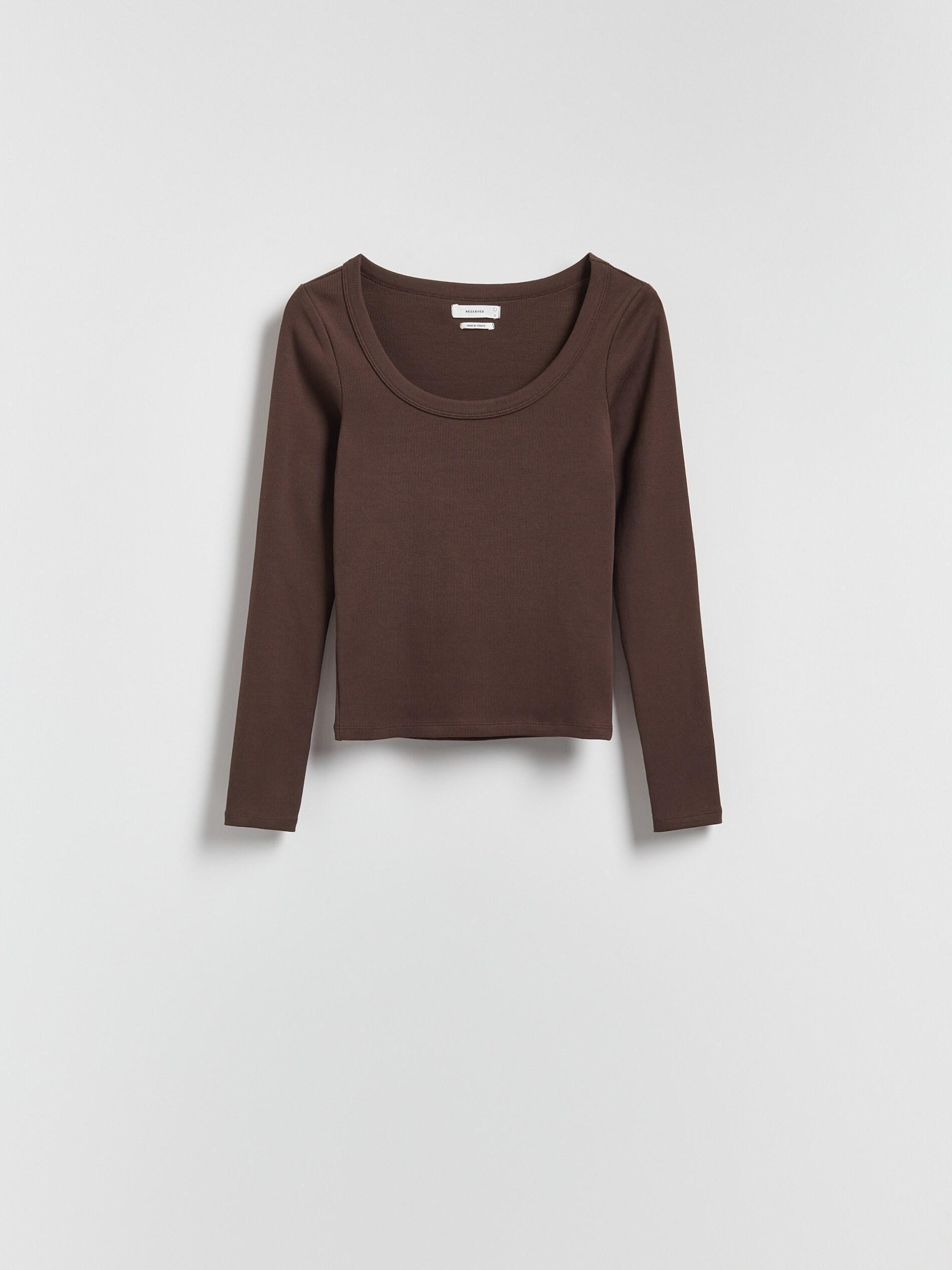 Dark Brown Cotton Long Sleeve T-Shirt, Brown, large image number 0