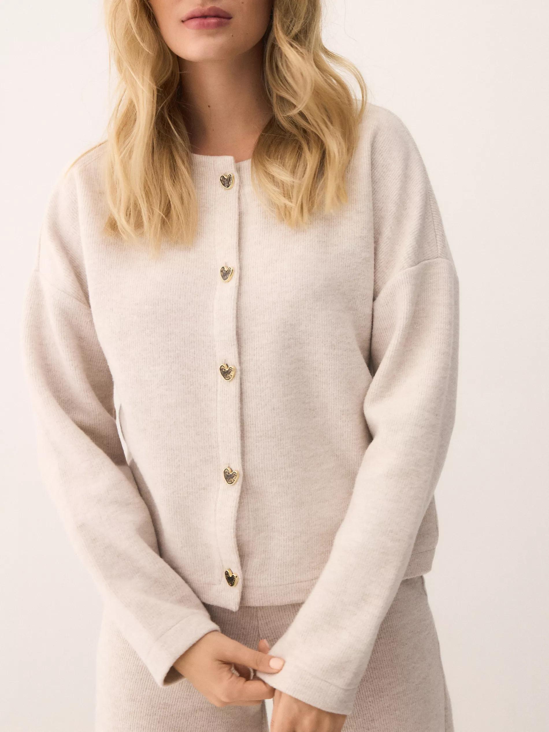 Beige Cardigan With Decorative Buttons, Beige, medium