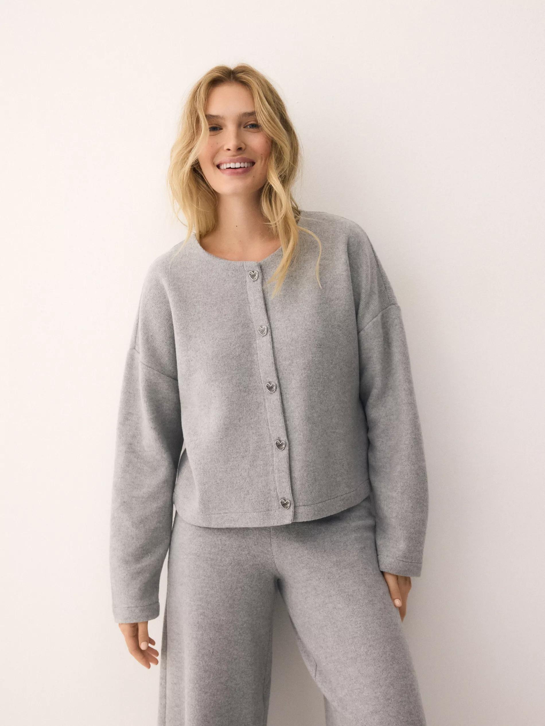 Grey Cardigan With Decorative Buttons, Light grey, large image number 0