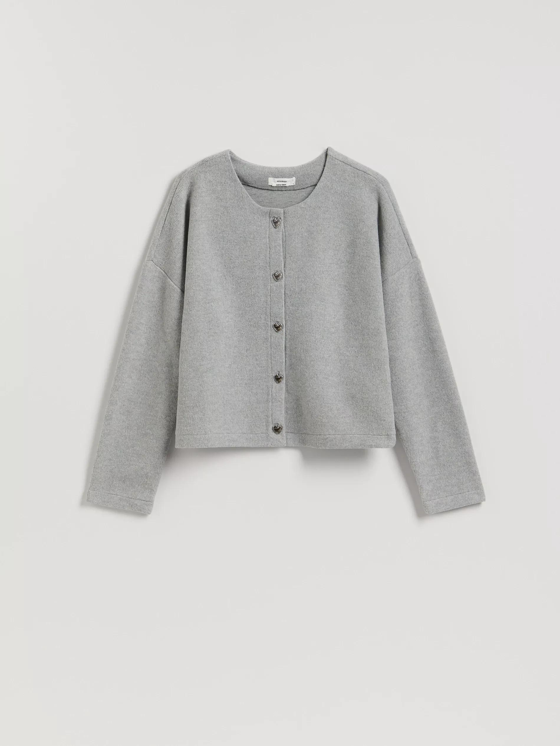 Grey Cardigan With Decorative Buttons, Light grey, large image number 4