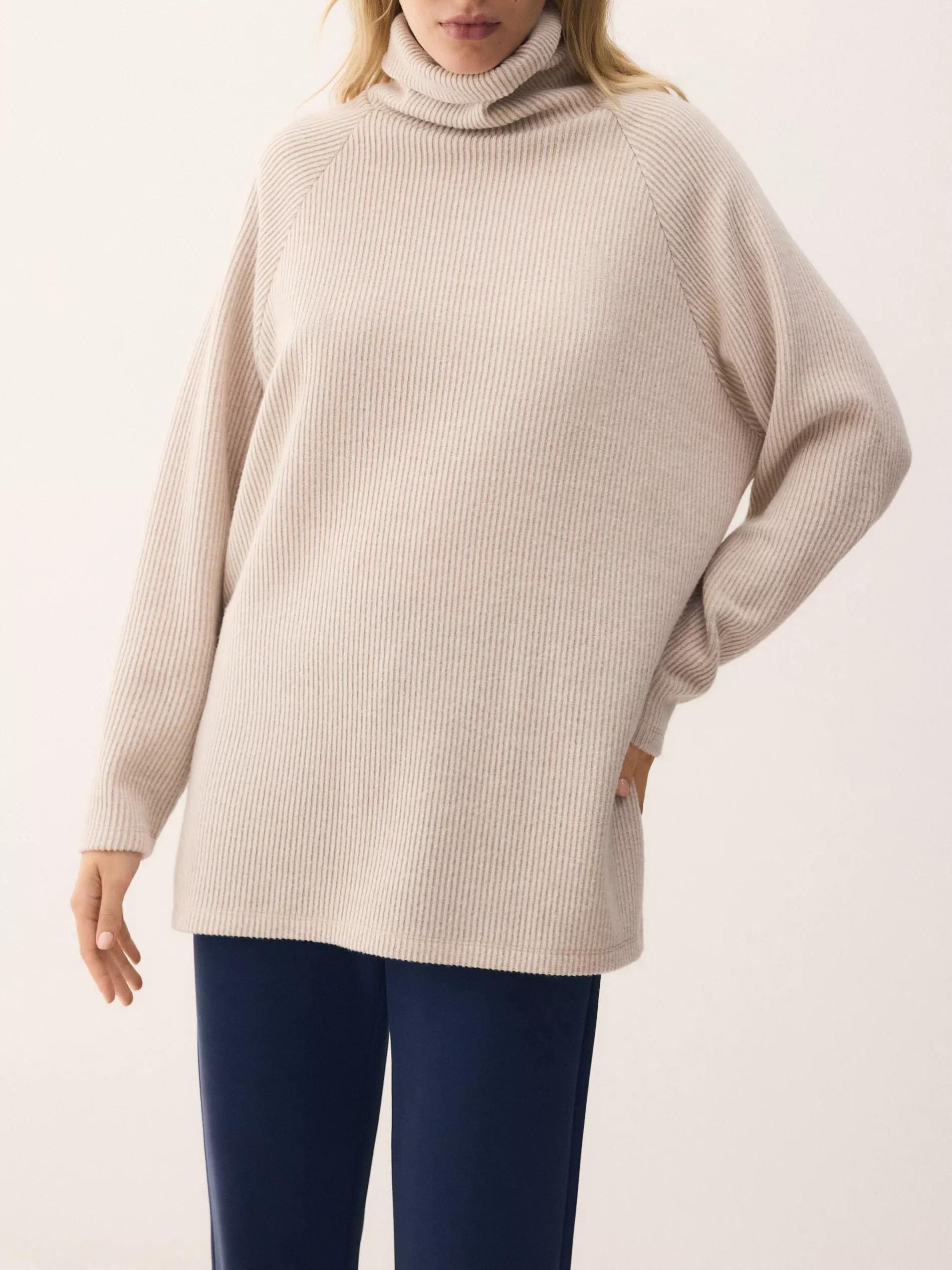 Beige Long Sweatshirt With Turtleneck, Beige, large image number 1