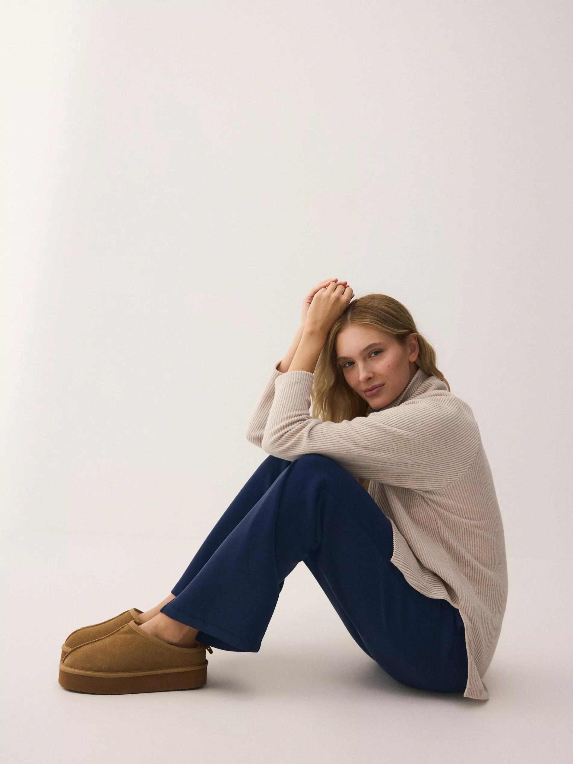 Beige Long Sweatshirt With Turtleneck, Beige, large image number 2
